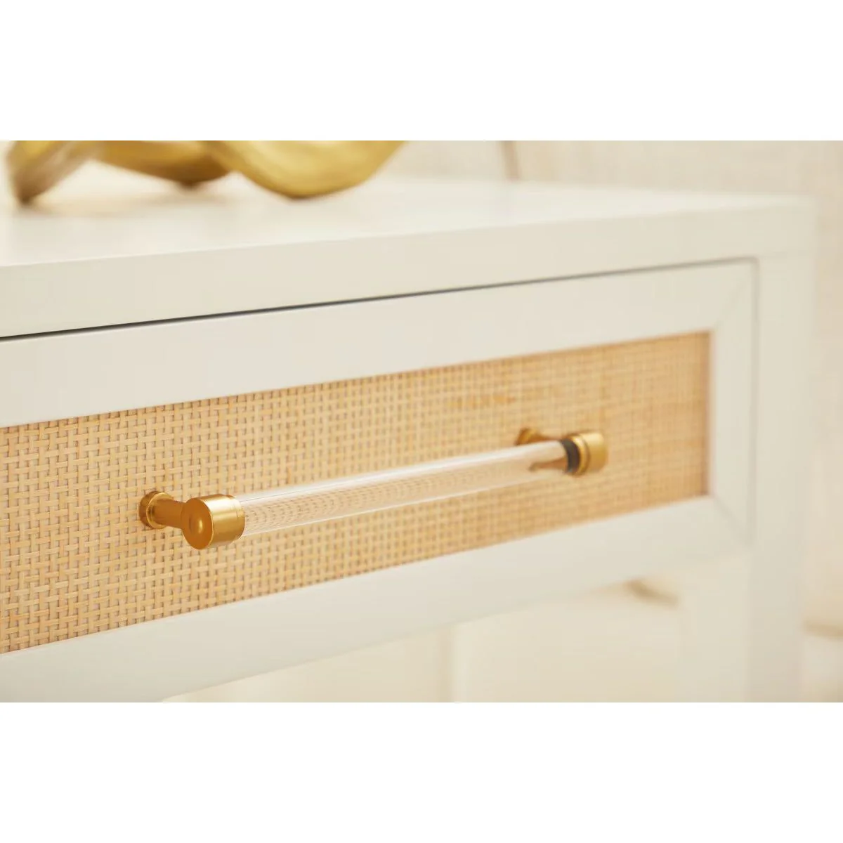 Essentials For Living Holland 1-Drawer Side Table~ Matte White, Natural Rattan - Image 4