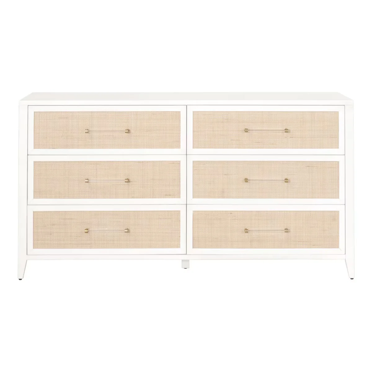 Essentials For Living Holland 6-Drawer Double Dresser~ Matte White and Natural Rattan