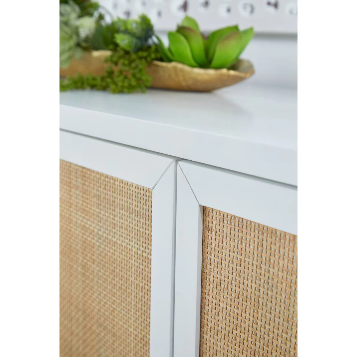 Essentials For Living Holland Matte White With Natural Rattan Media Sideboard - Image 6