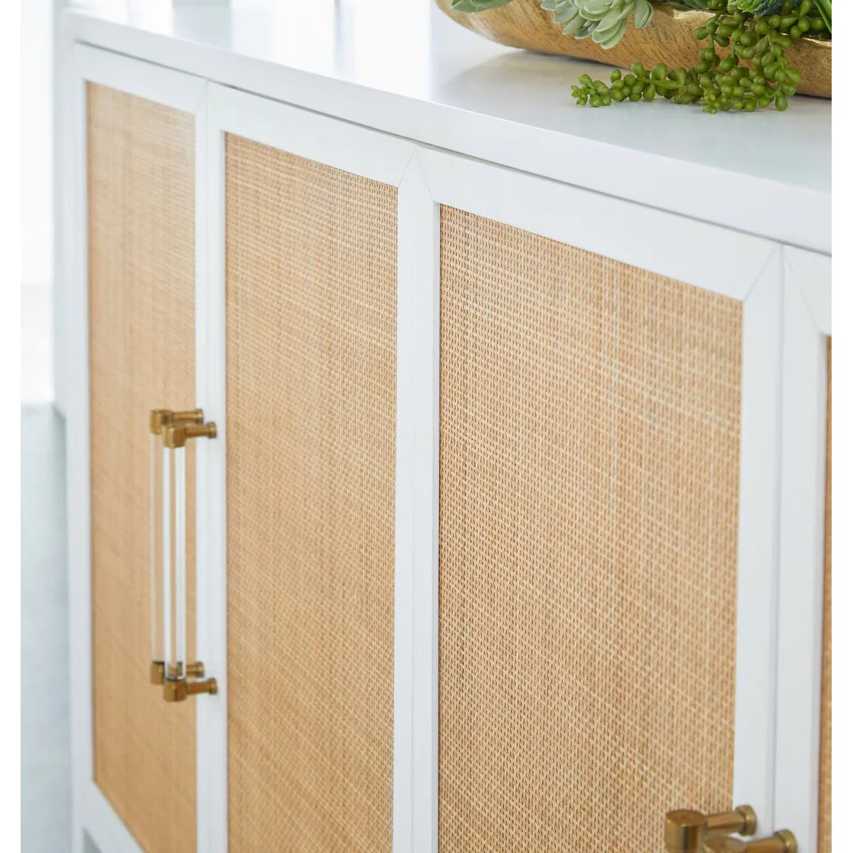 Essentials For Living Holland Matte White With Natural Rattan Media Sideboard - Image 8