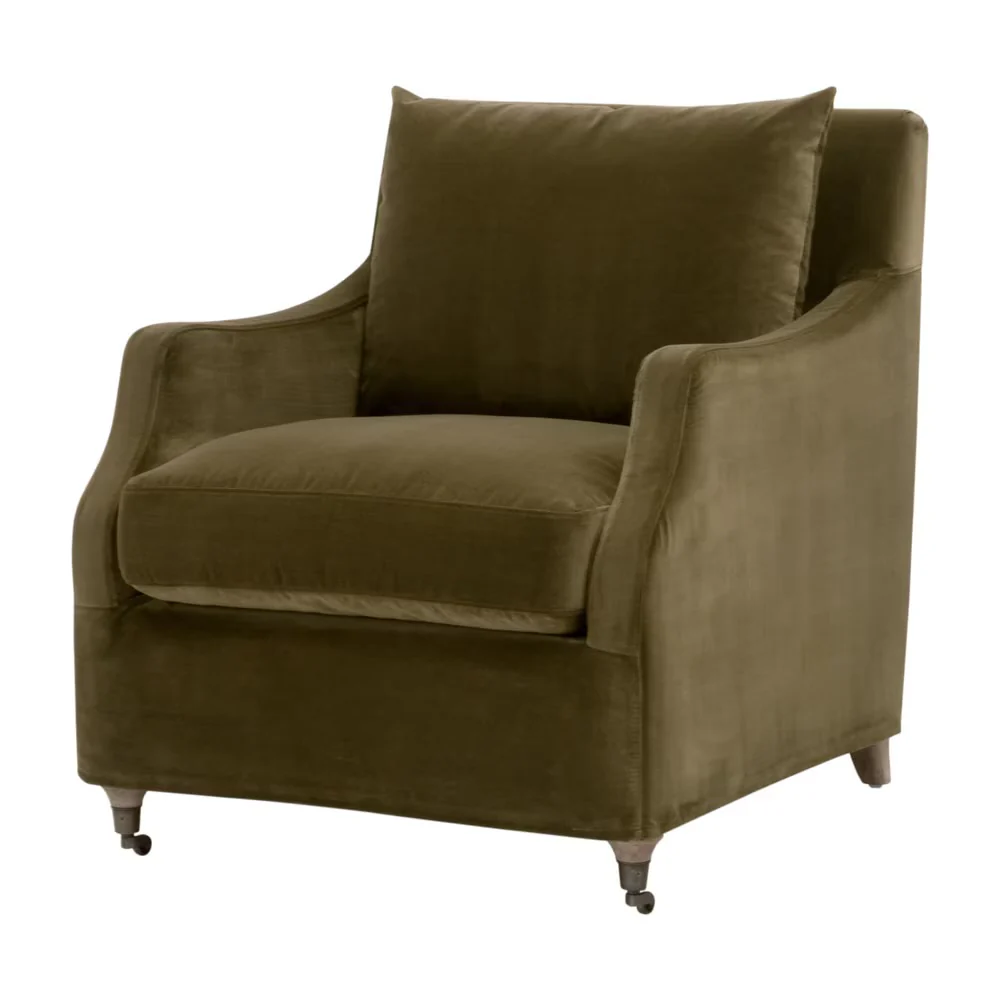 Essentials For Living Jade Slipcover Club Chair~ Olive Velvet - Image 2