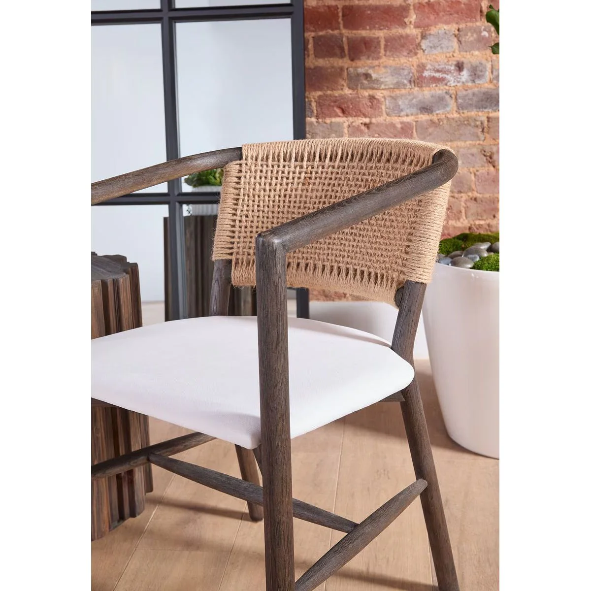 Essentials For Living Juxaposition Accent Chair~ LiveSmart Peyton-Pearl, Matte Brown Oak, Jute Twine - Image 10