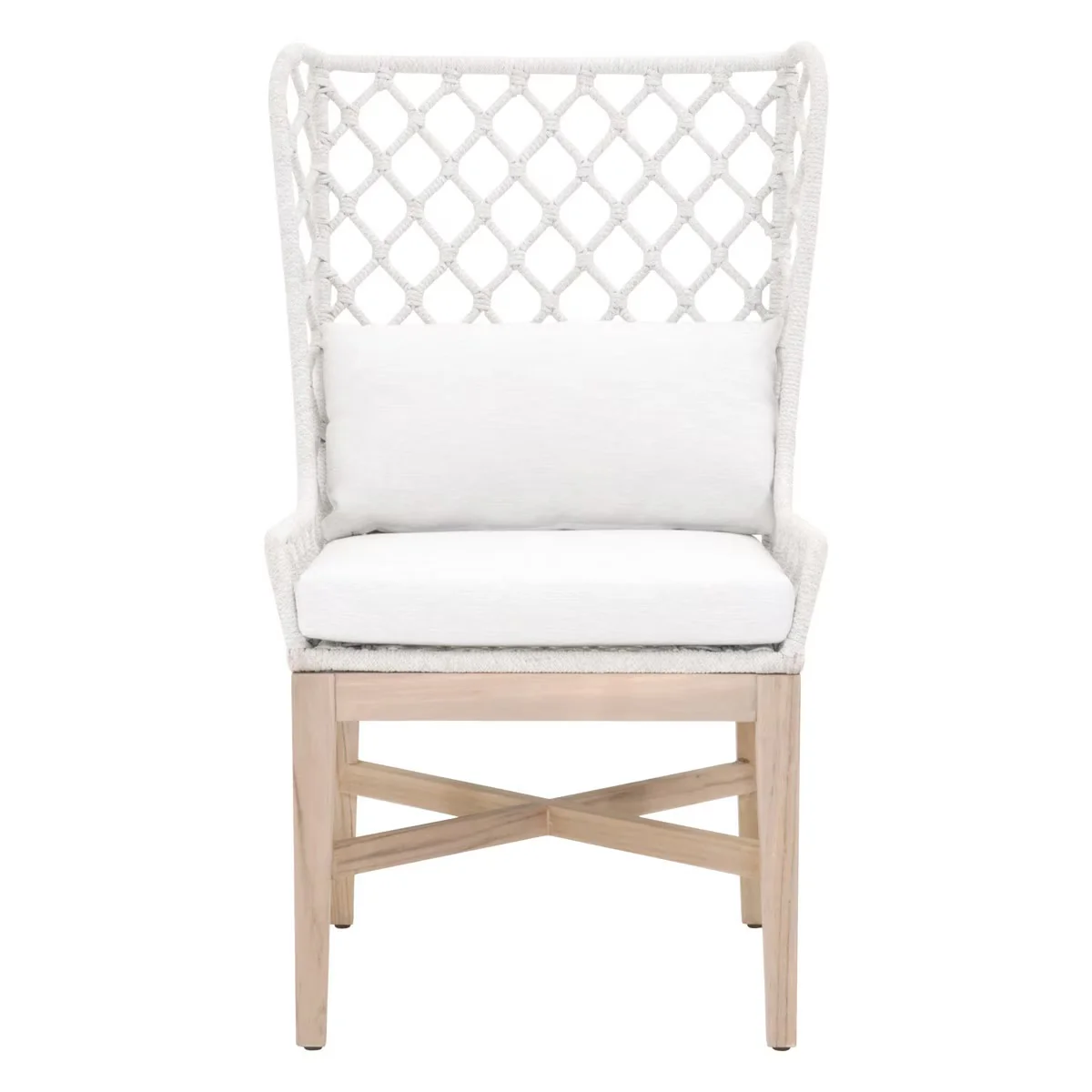 Essentials For Living Lattis Outdoor Wing Chair~ White Speckle Flat Rope, Performance White Speckle, Gray Teak