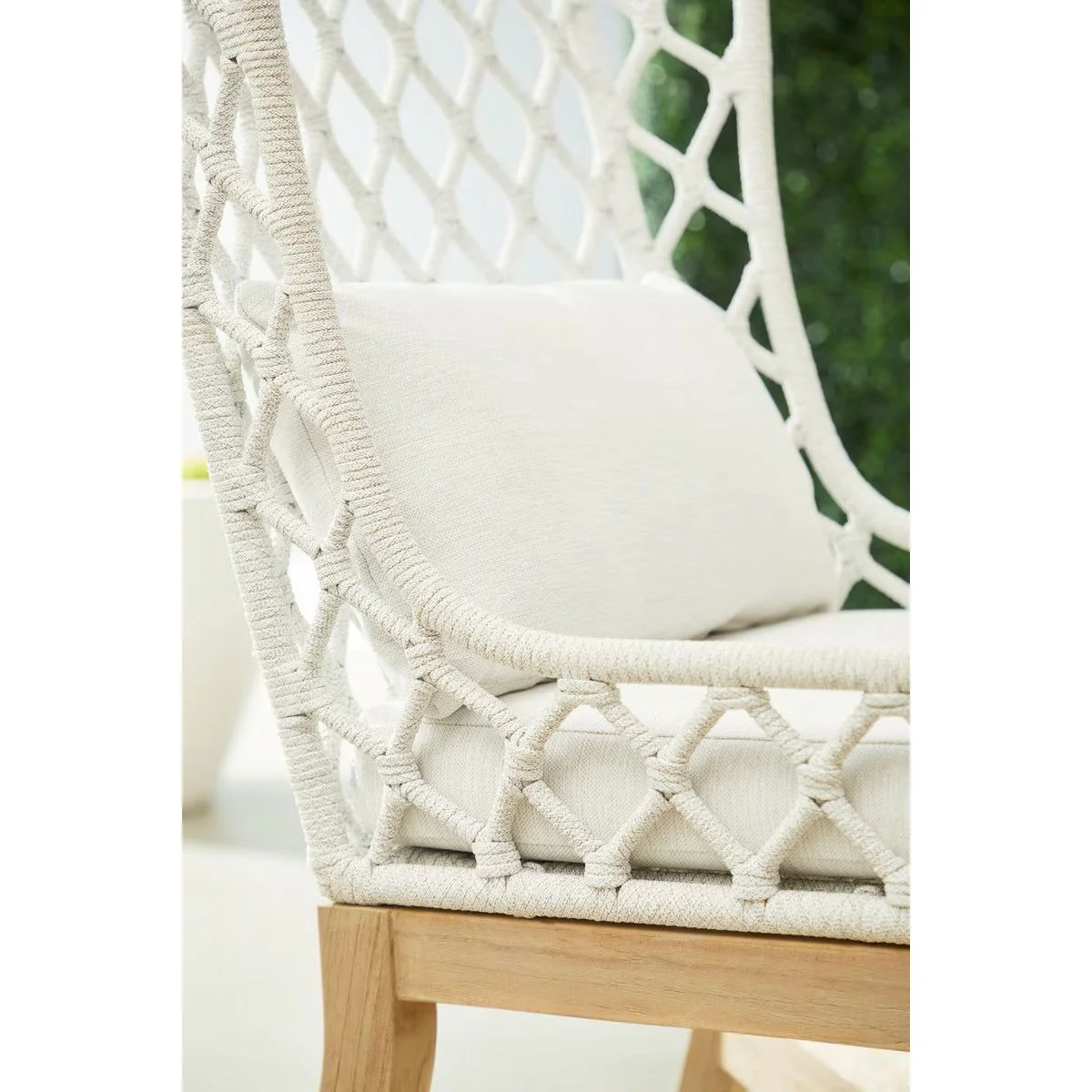 Essentials For Living Lattis Outdoor Wing Chair~ White Speckle Flat Rope, Performance White Speckle, Gray Teak - Image 8