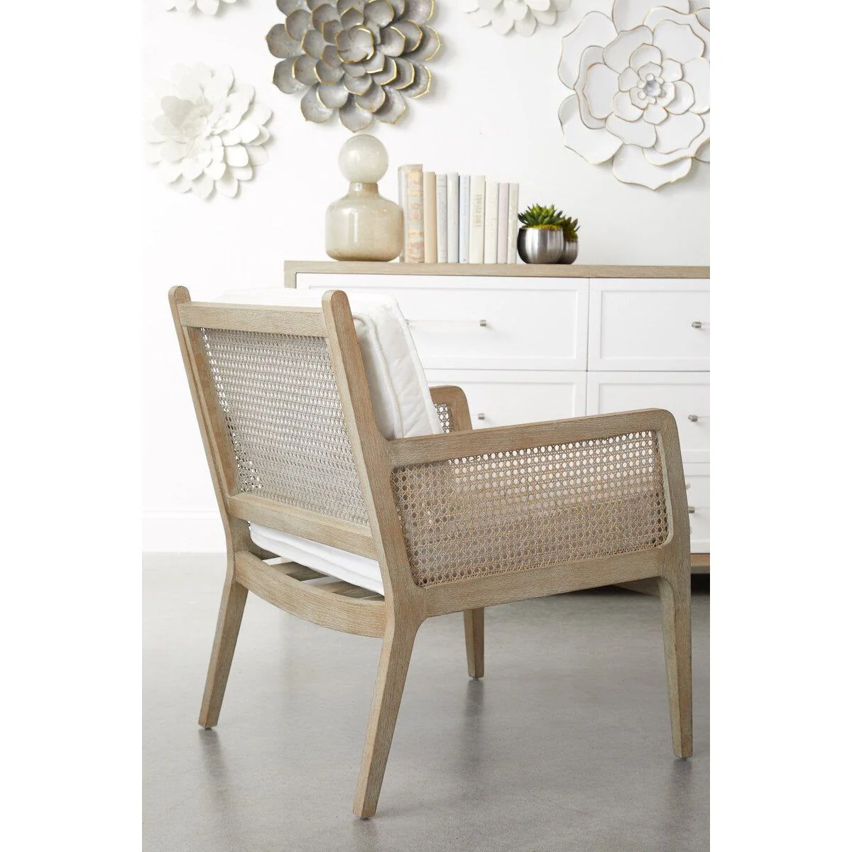 Essentials For Living Leone Club Chair ~ LiveSmart Peyton-Pearl, Natural Gray Oak, Cane - Image 11