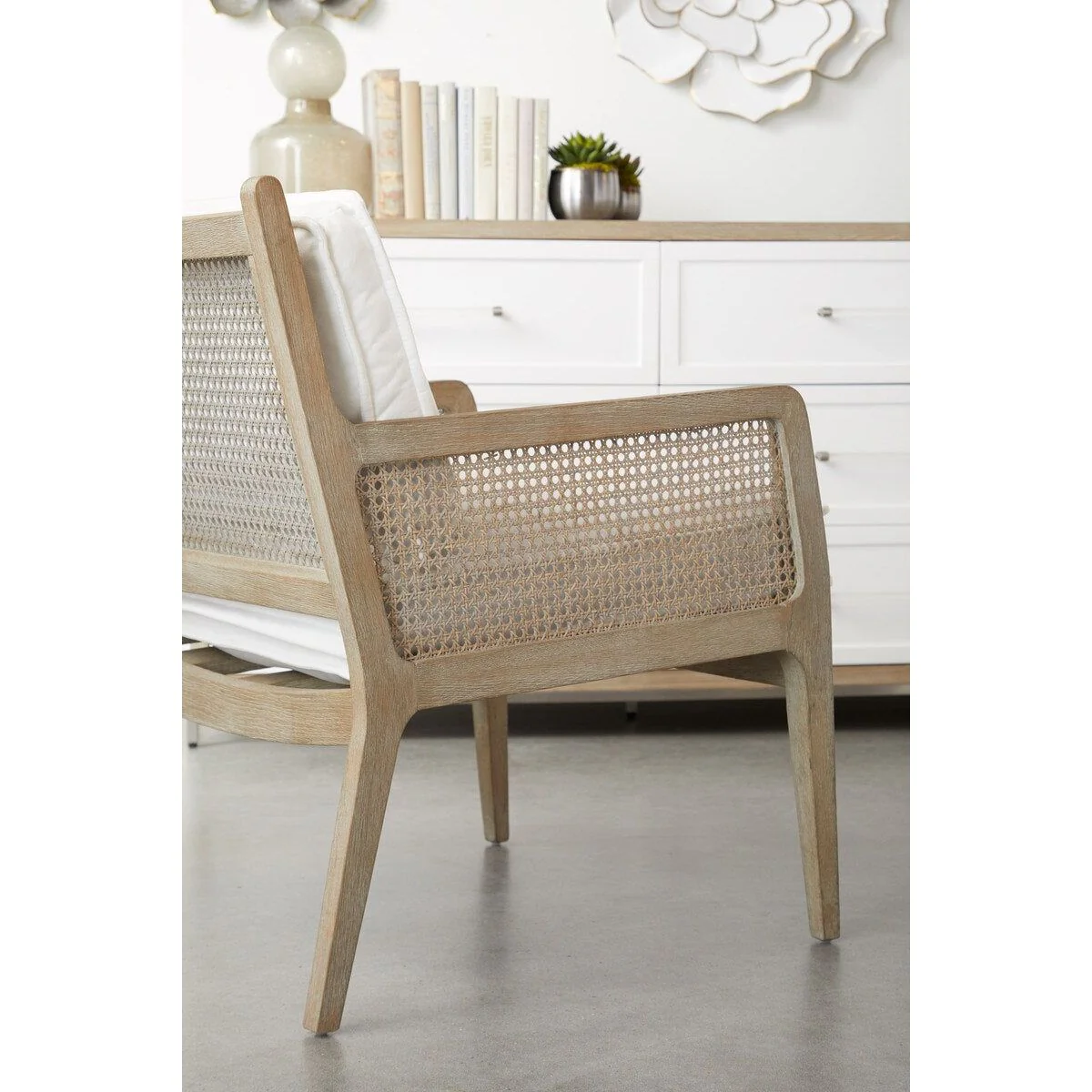 Essentials For Living Leone Club Chair ~ LiveSmart Peyton-Pearl, Natural Gray Oak, Cane - Image 12
