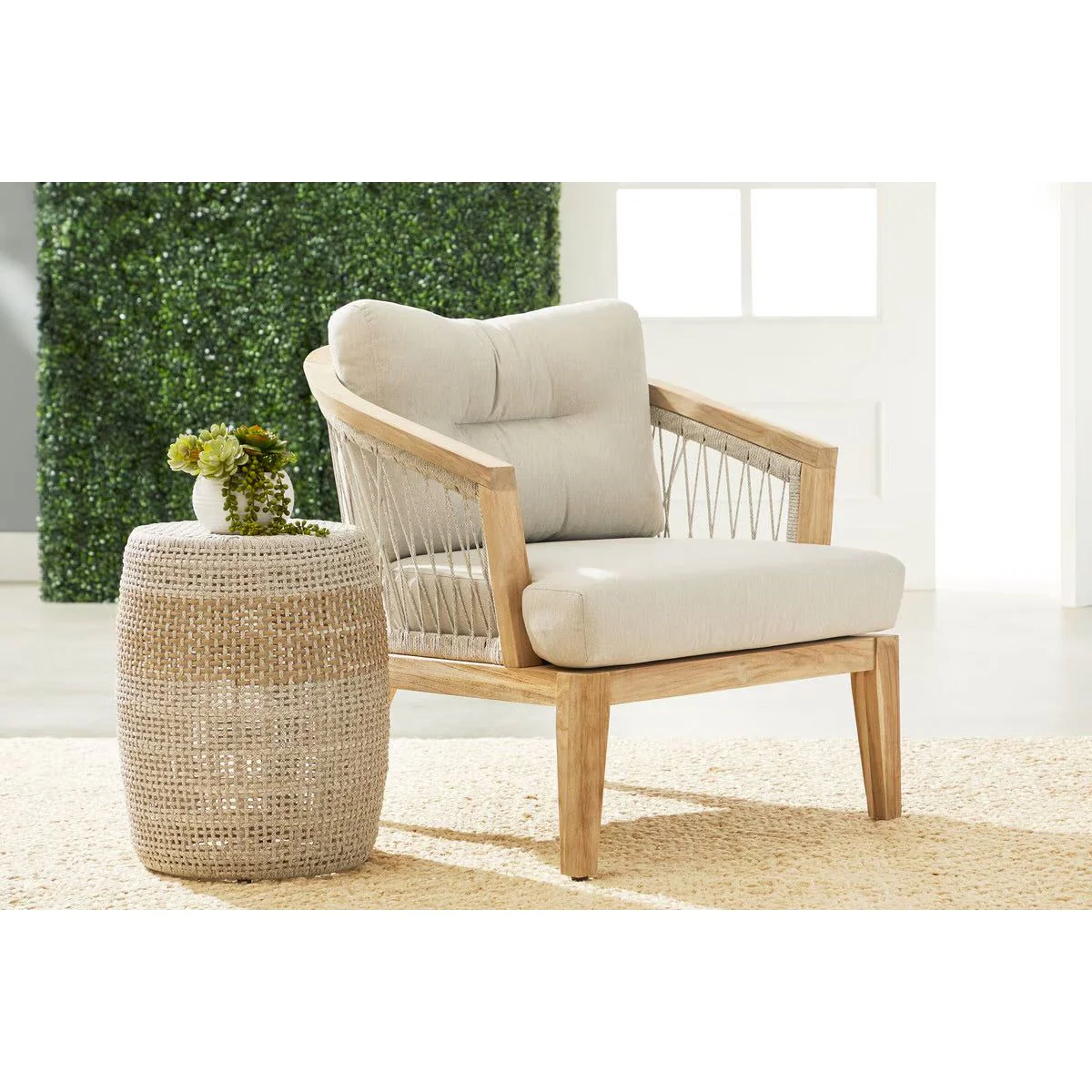 Essentials For Living Loom Accent Table~ Taupe & White Flat Rope, Taupe Stripe - Image 4