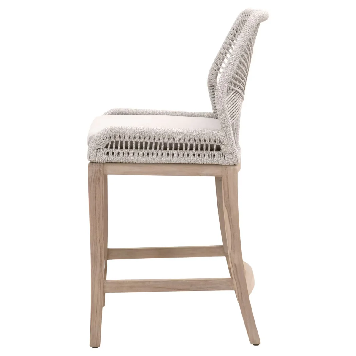 Essentials For Living Loom BarStool ~ Taupe & White Flat Rope, Performance Pumice With Gray Teak Frame - Image 3