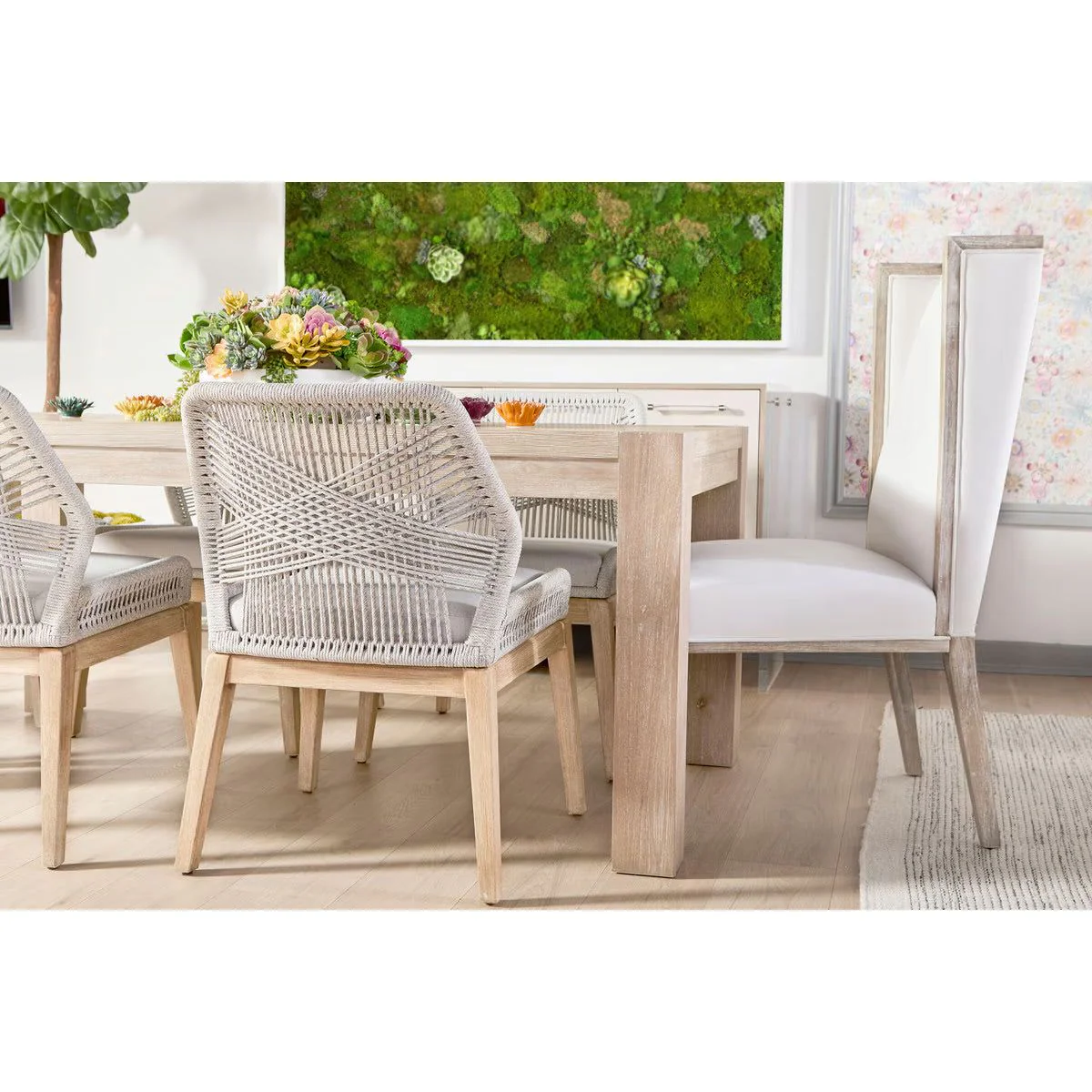 Essentials For Living Loom Dining Chair ~ Taupe & White Flat Rope, Performance Pumice With Natural Gray Mahogany Frame (Set of 2) - Image 9