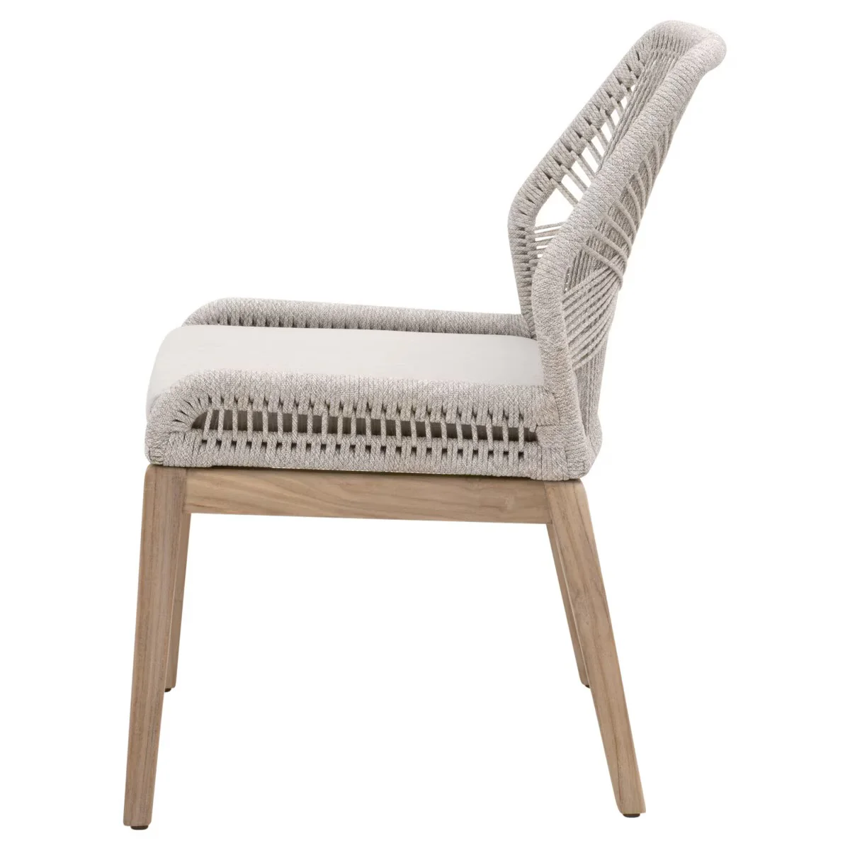 Essentials For Living Loom Outdoor Dining Chair ~ Taupe & White Flat Rope, Performance Pumice, Gray Teak (SET of 2) - Image 3