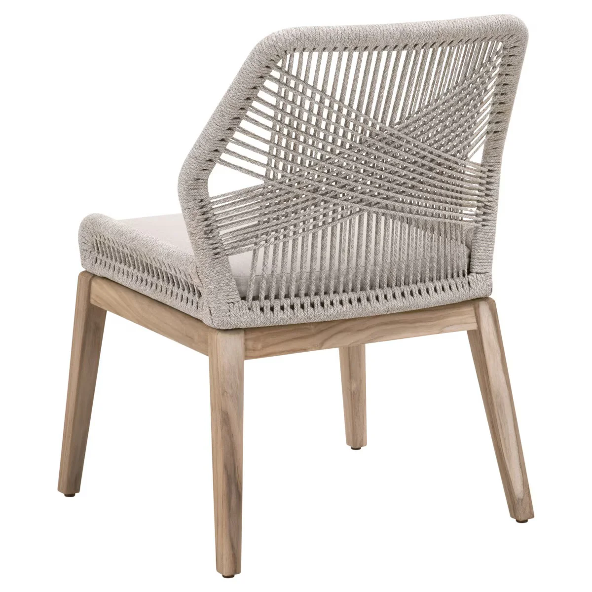 Essentials For Living Loom Outdoor Dining Chair ~ Taupe & White Flat Rope, Performance Pumice, Gray Teak (SET of 2) - Image 4