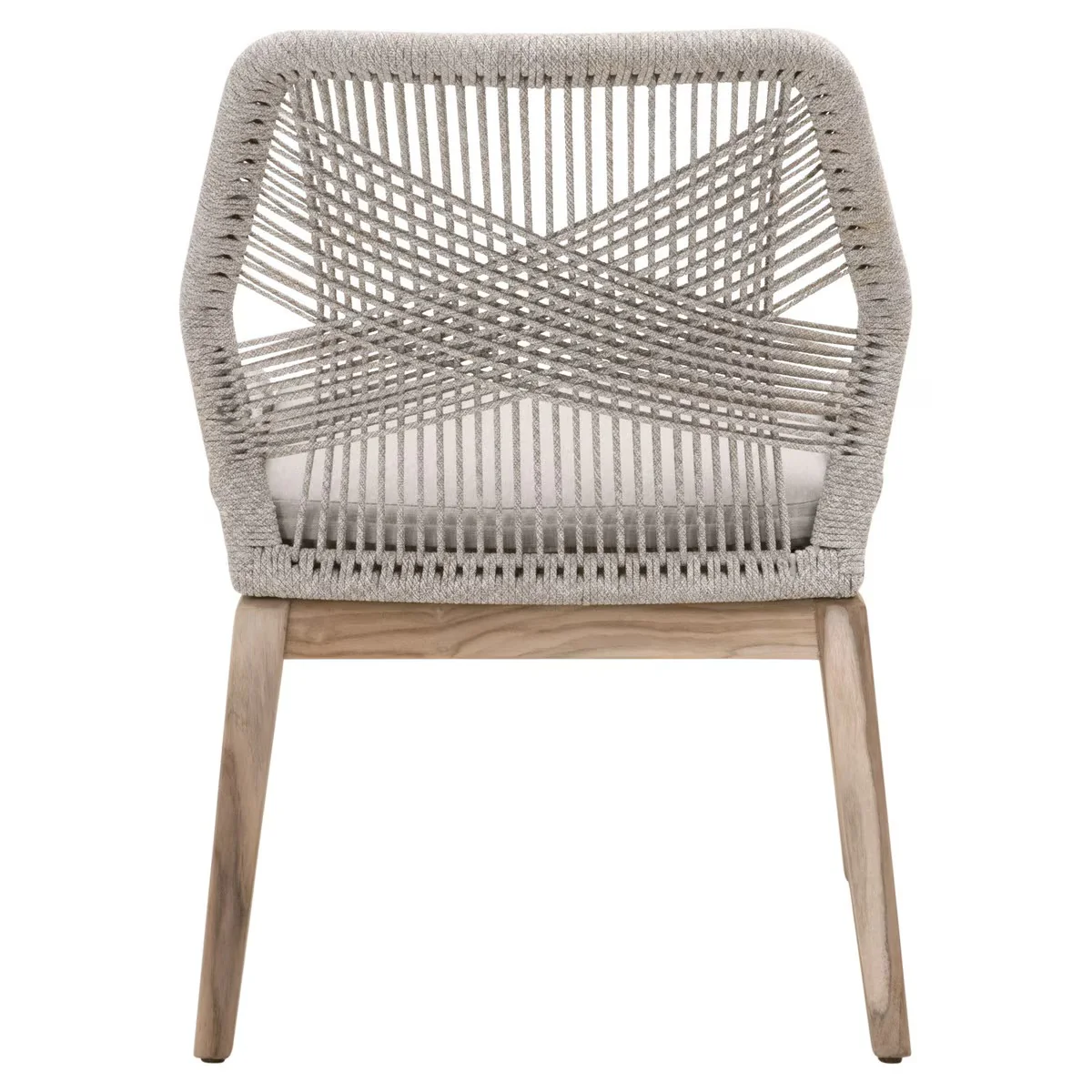Essentials For Living Loom Outdoor Dining Chair ~ Taupe & White Flat Rope, Performance Pumice, Gray Teak (SET of 2) - Image 5
