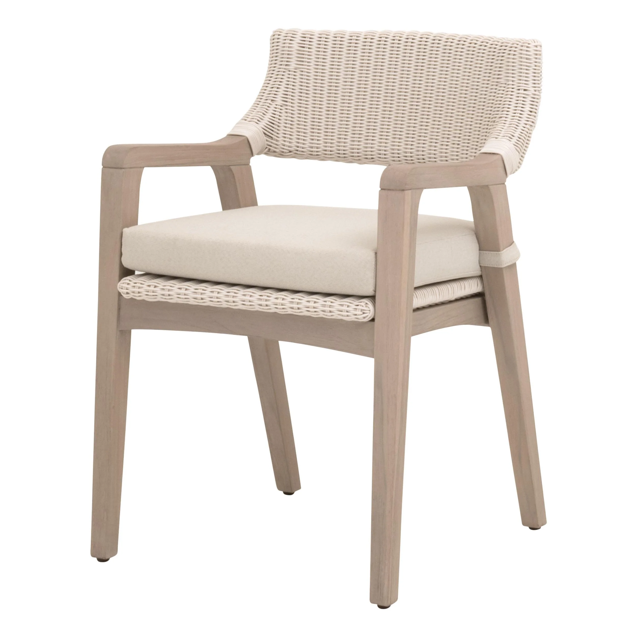 Essentials For Living Lucia Outdoor Arm Chair ~ Pure White Synthetic Wicker, Performance Stone, Washed Ever Teak - Image 2