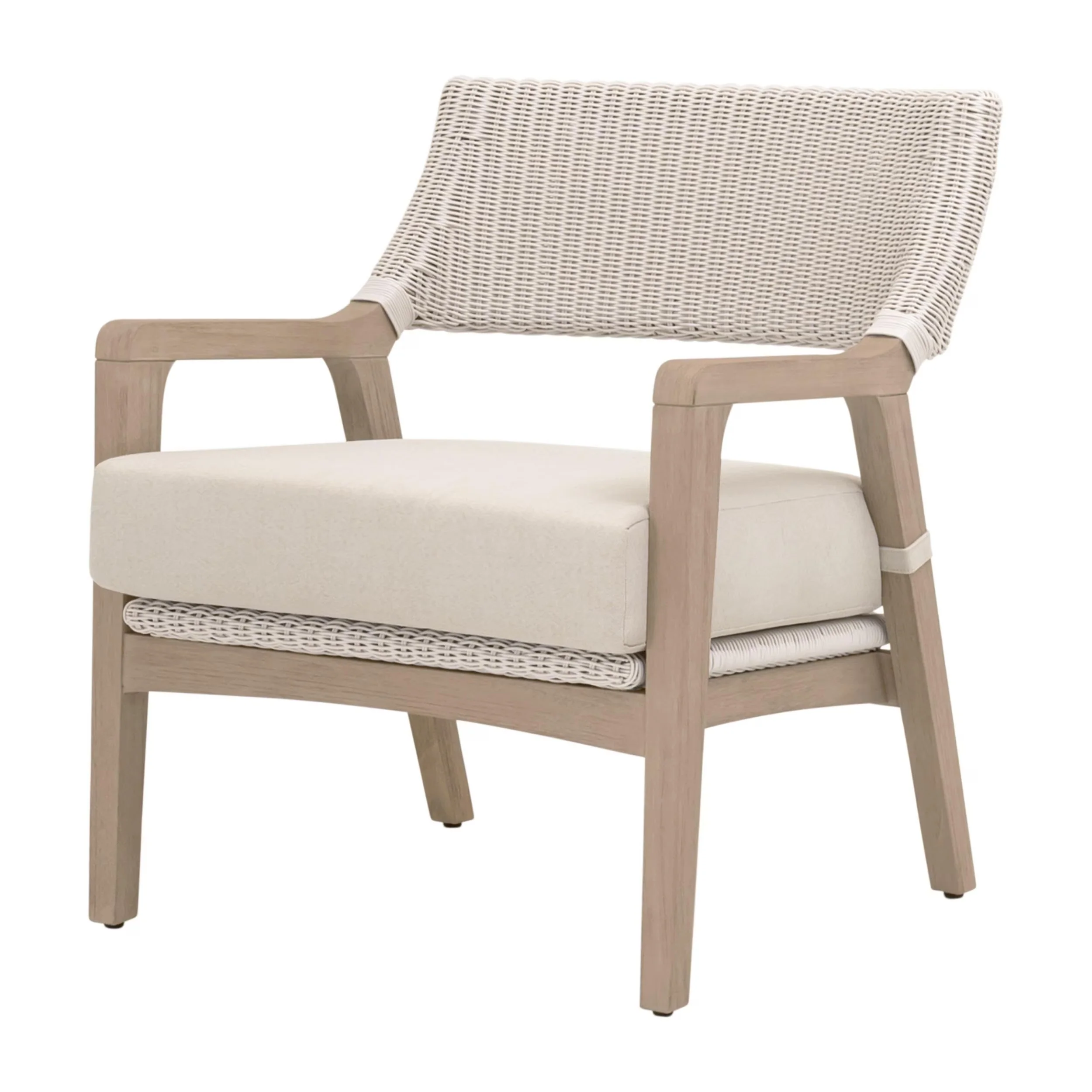 Essentials For Living Lucia Outdoor Club Chair ~ Pure White Synthetic Wicker, Performance Stone, Washed Ever Teak - Image 2