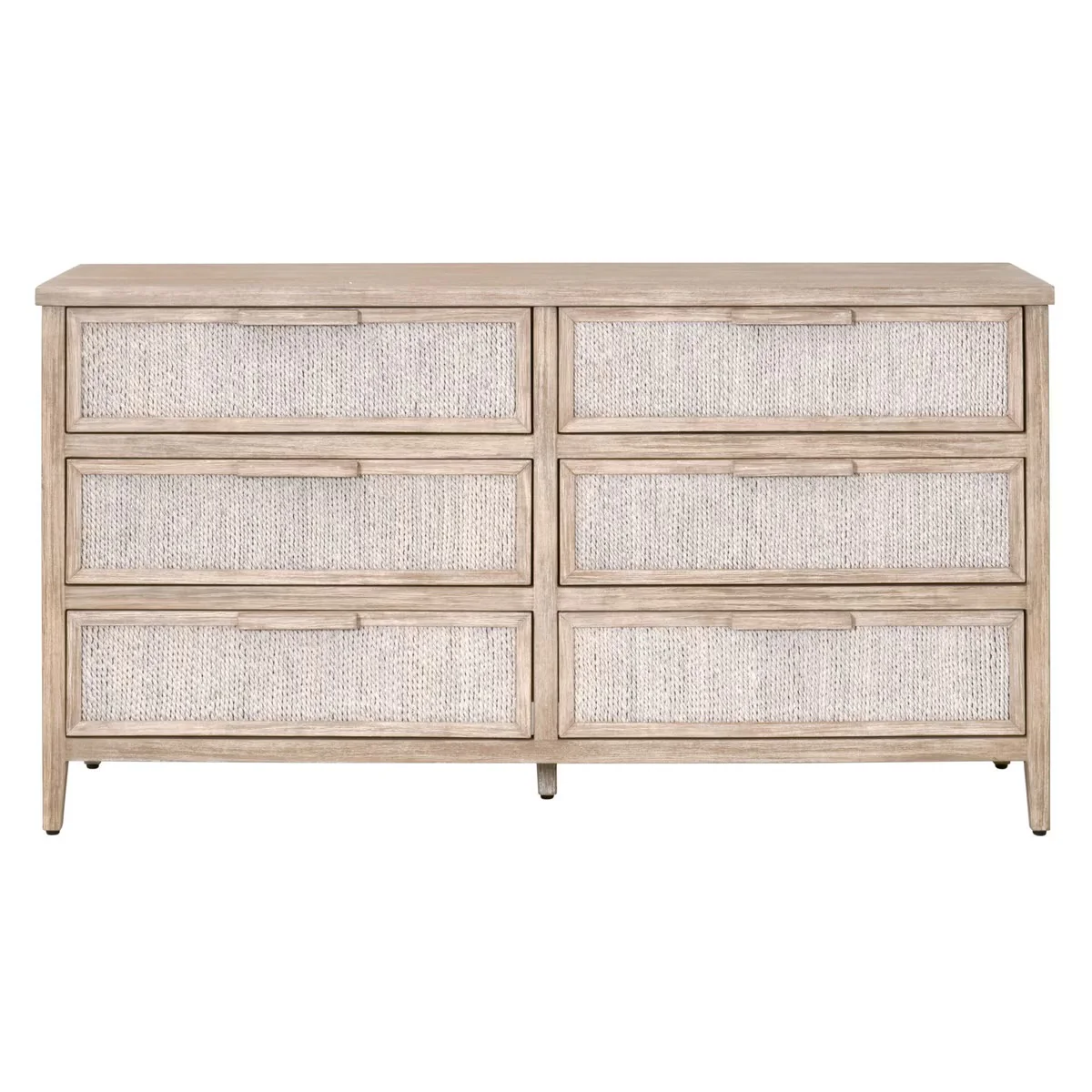 Essentials For Living Malay 6-Drawer Double Dresser~ White Wash Abaca Rope and Natural Gray Mahogany