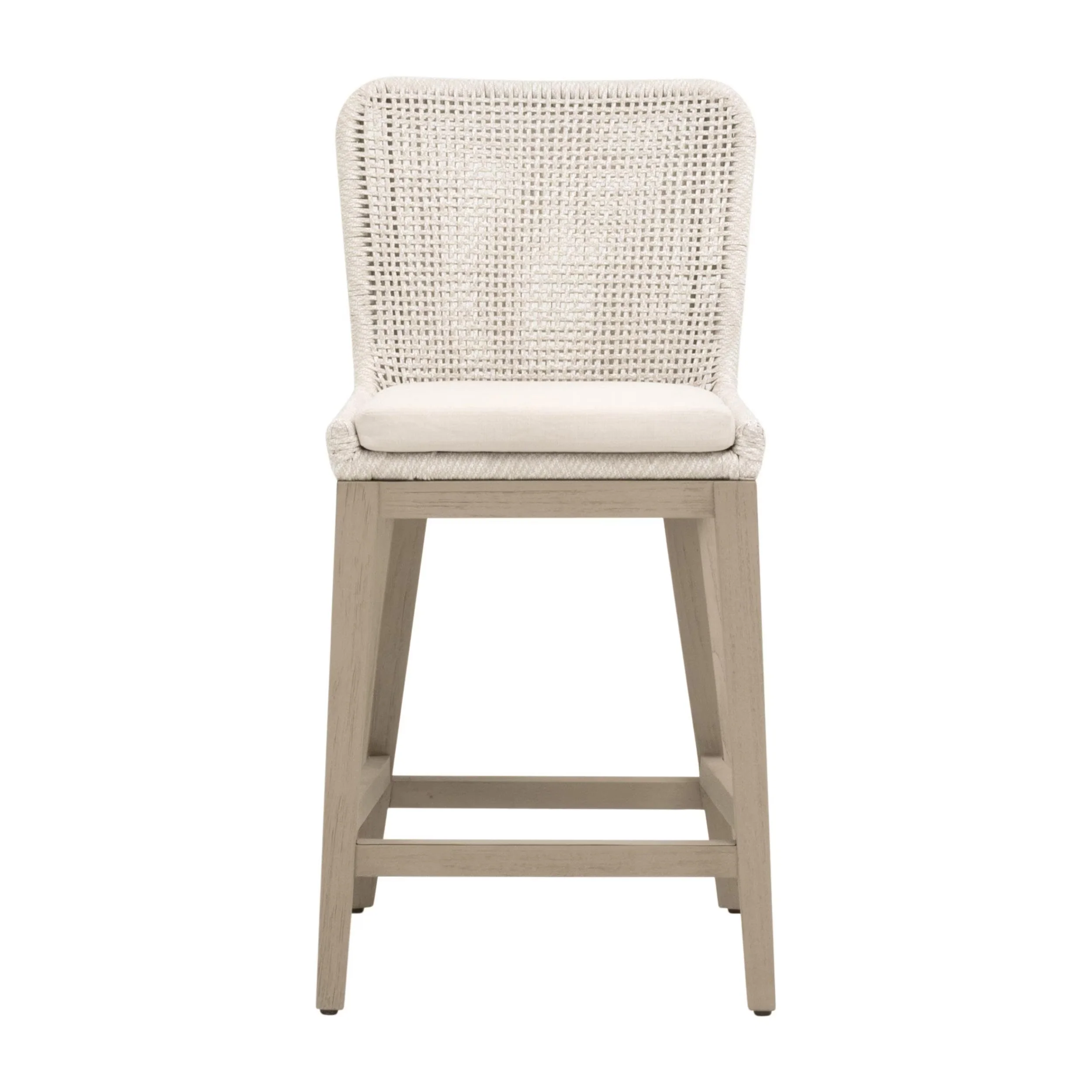 Essentials For Living Mesh Counter Stool ~ Antique Lace Flat Rope, Performance Shell, Washed Ever Teak