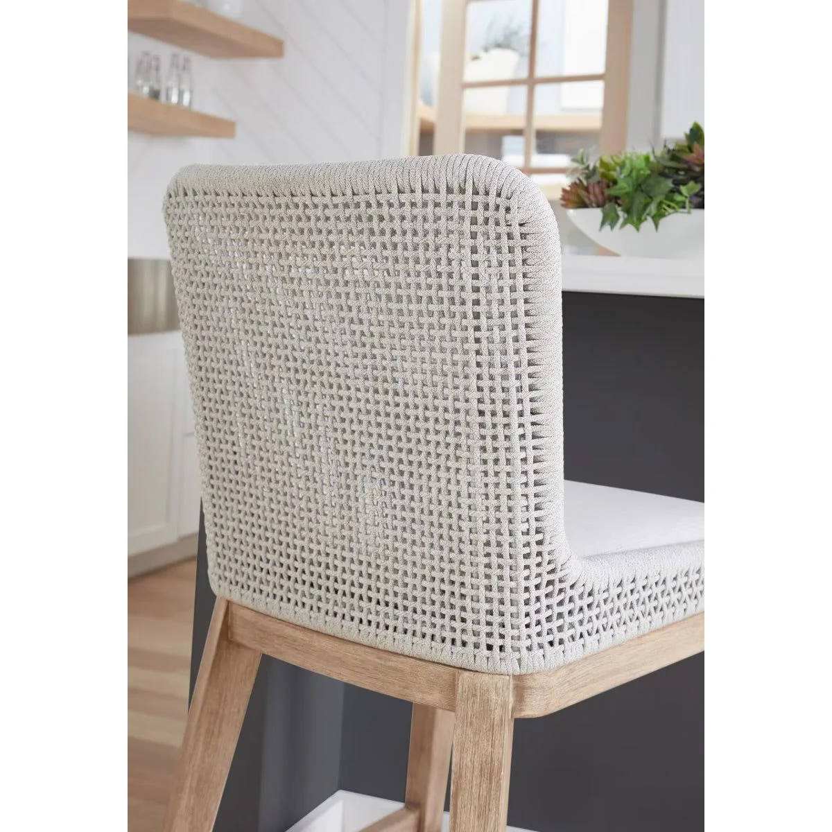Essentials For Living Mesh Counter Stool ~ White Speckle Flat Rope, Performance White Speckle With Natural Gray Mahogany Frame - Image 12