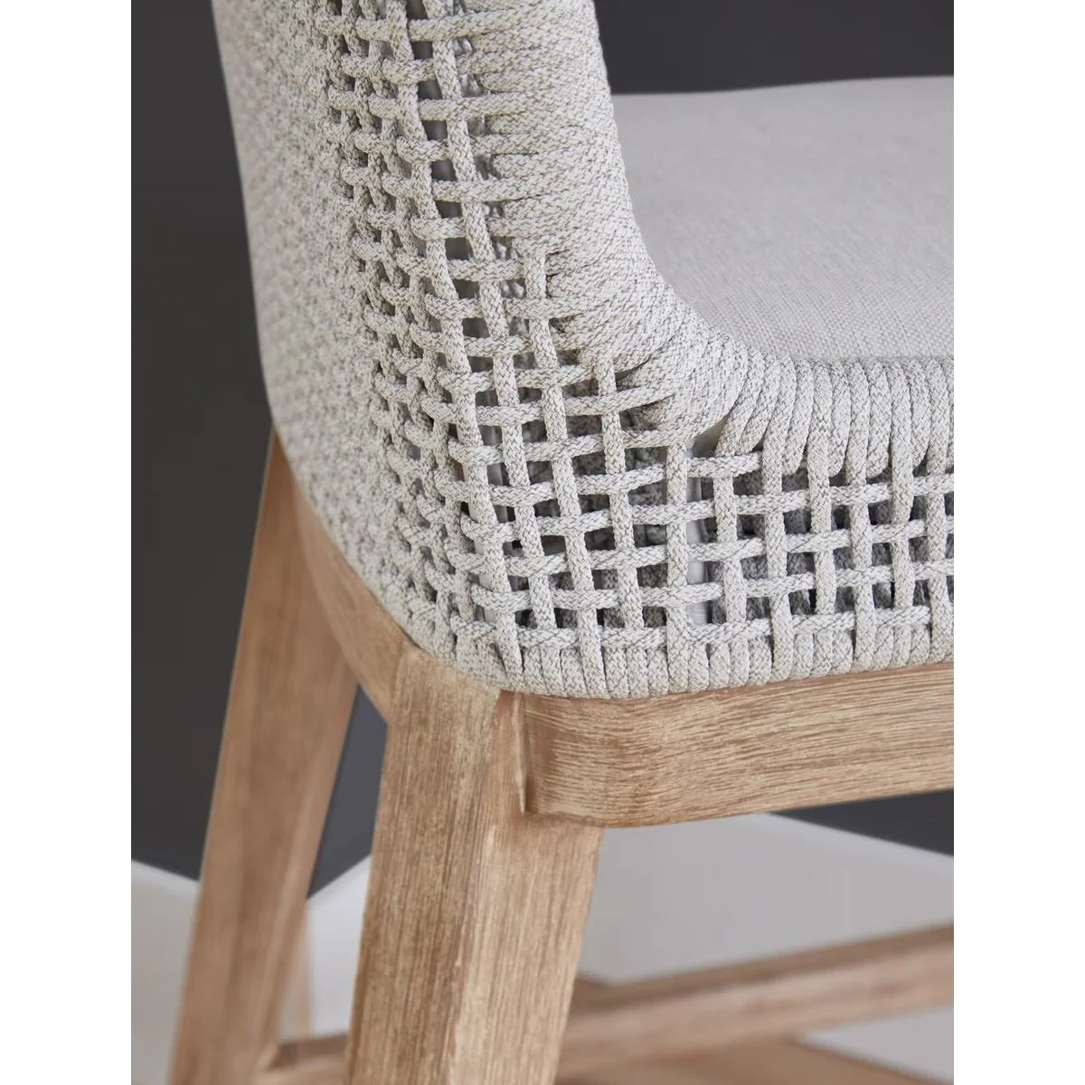 Essentials For Living Mesh Counter Stool ~ White Speckle Flat Rope, Performance White Speckle With Natural Gray Mahogany Frame - Image 9