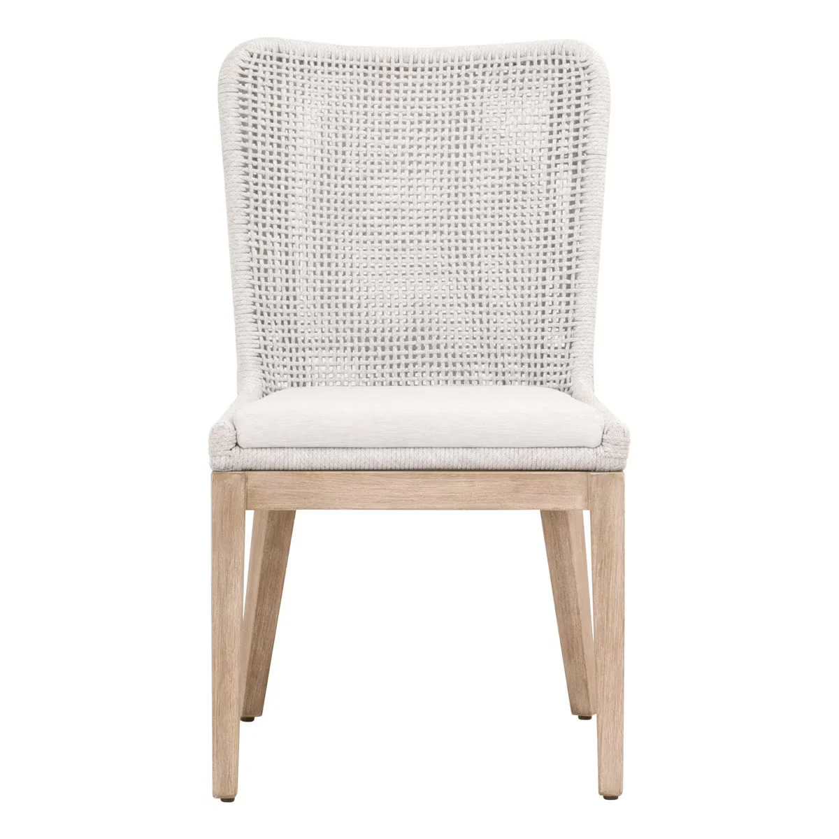 Essentials For Living Mesh Dining Chair ~ White Speckle Flat Rope, Performance White Speckle With Natural Gray Mahogany Frame (SET of 2)