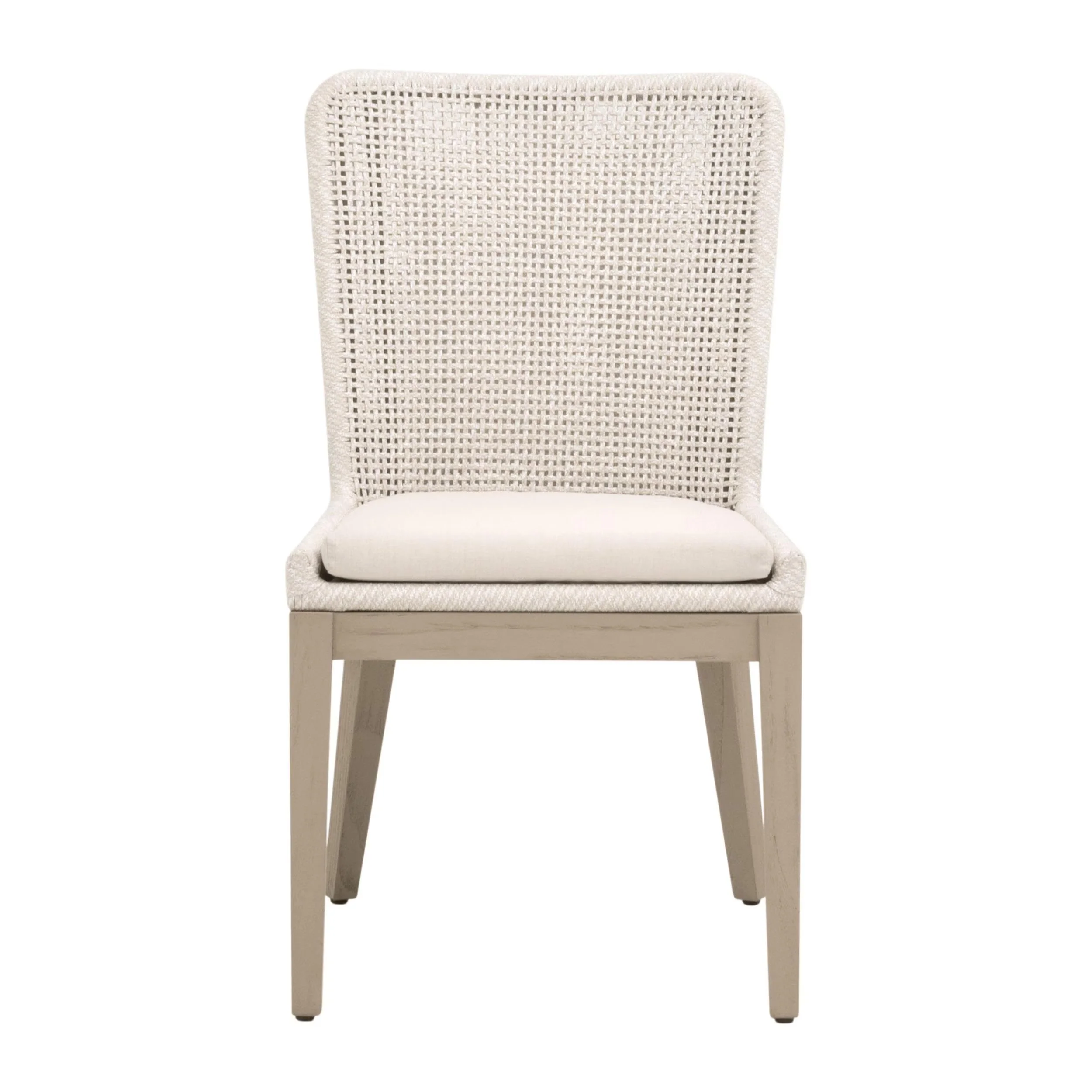 Essentials For Living Mesh Dining Chairs ~ Antique Lace Flat Rope, Performance Shell, Washed Ever Teak ~ Set Of Two