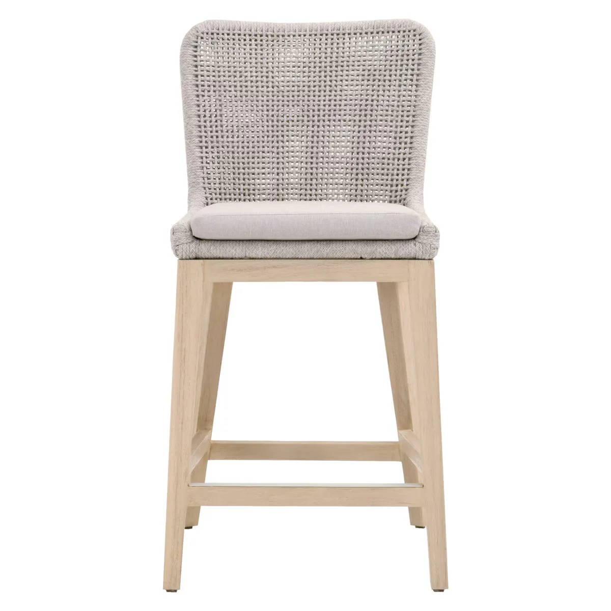 Essentials For Living Mesh Outdoor Counter Stool ~ Taupe & White Flat Rope, Gray Teak, Performance Pumice