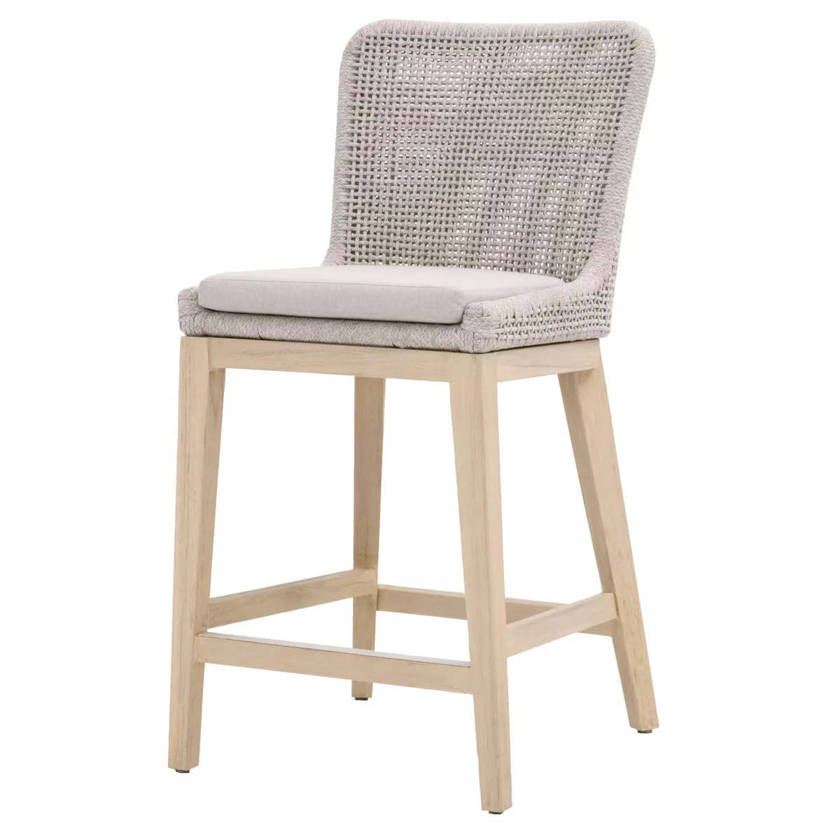 Essentials For Living Mesh Outdoor Counter Stool ~ Taupe & White Flat Rope, Gray Teak, Performance Pumice - Image 2