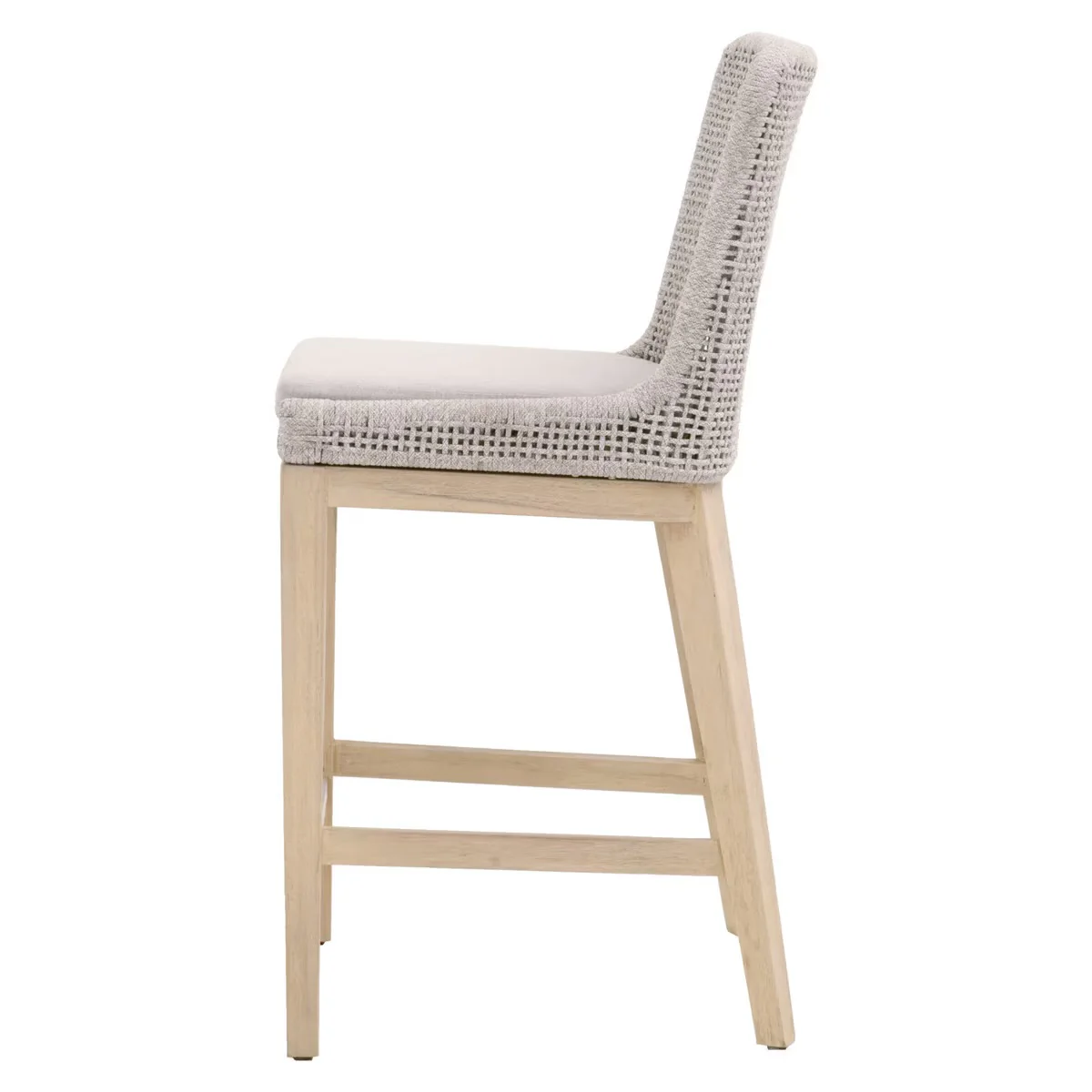 Essentials For Living Mesh Outdoor Counter Stool ~ Taupe & White Flat Rope, Gray Teak, Performance Pumice - Image 3