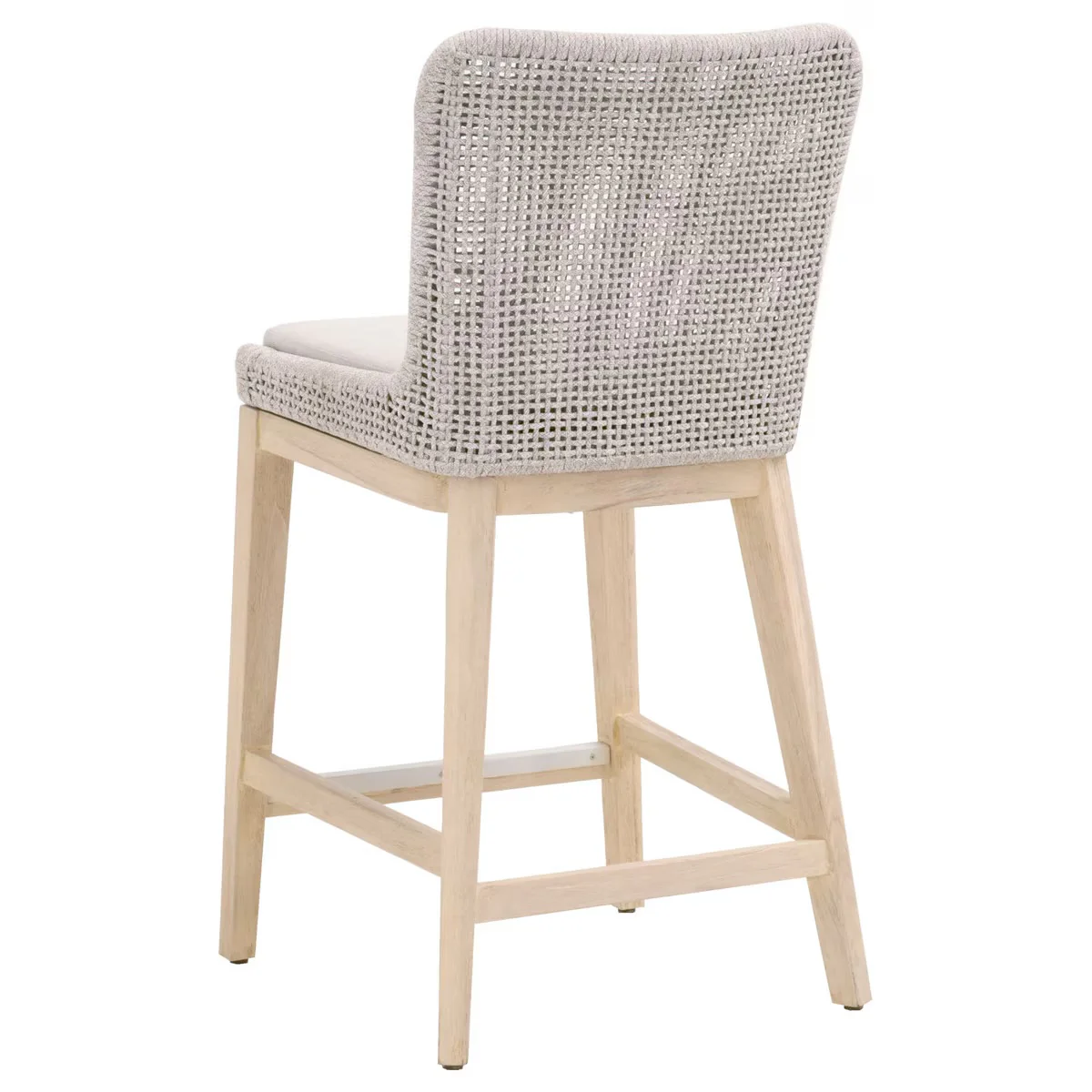 Essentials For Living Mesh Outdoor Counter Stool ~ Taupe & White Flat Rope, Gray Teak, Performance Pumice - Image 4