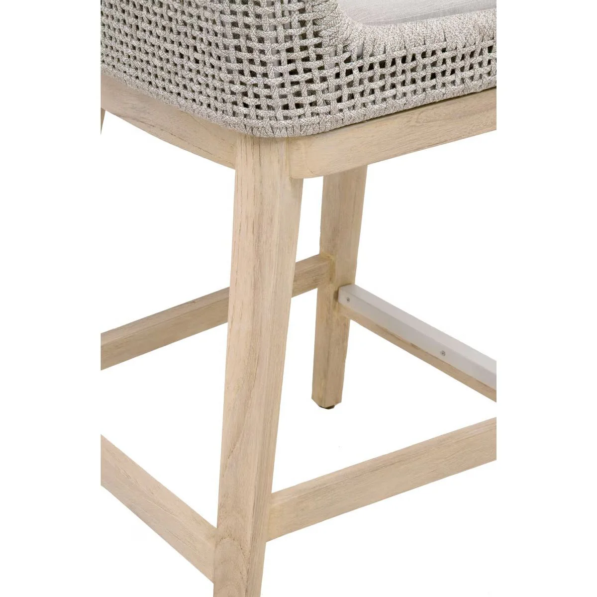 Essentials For Living Mesh Outdoor Counter Stool ~ Taupe & White Flat Rope, Gray Teak, Performance Pumice - Image 7