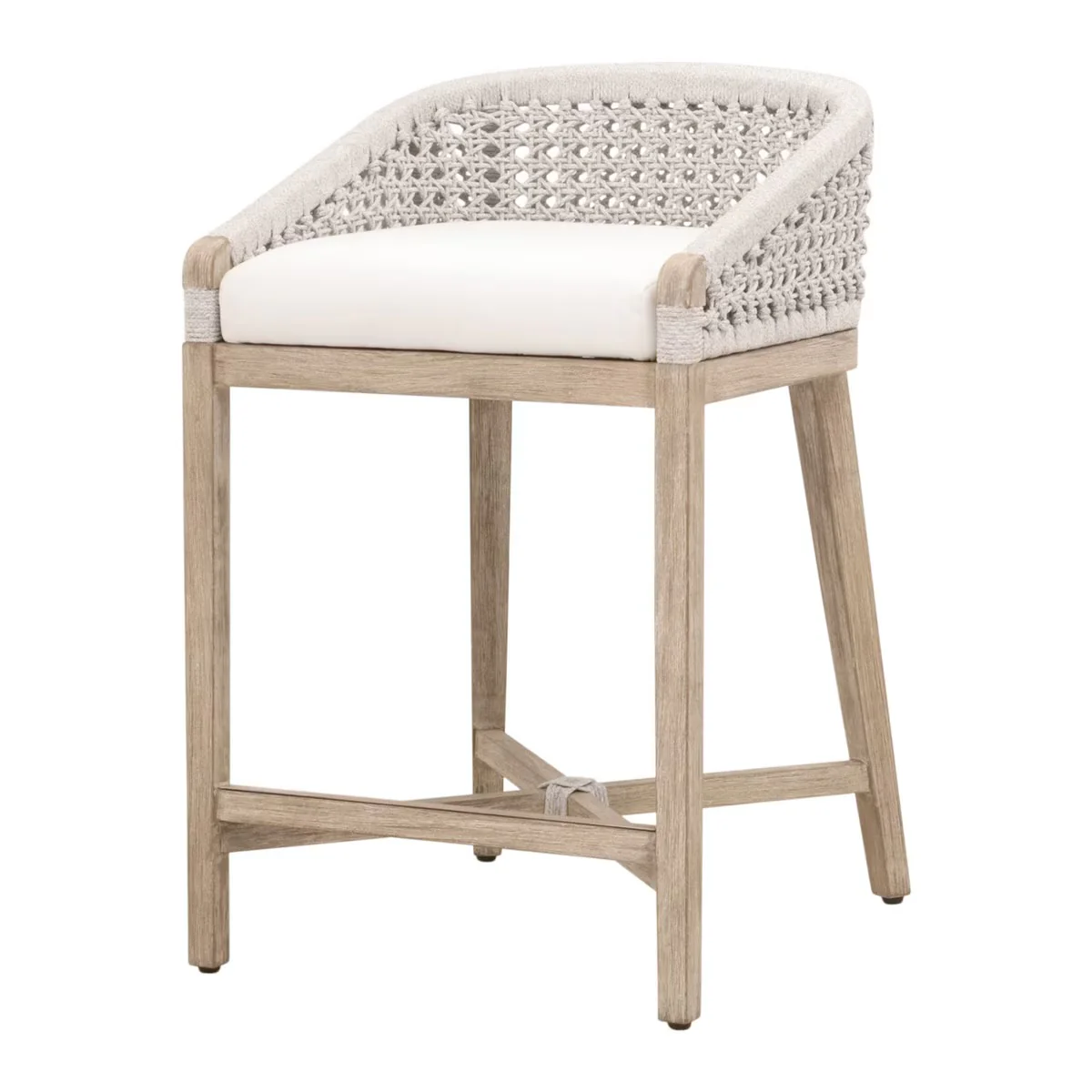 Essentials For Living Montecito Counter Stool~ White Speckle Round Rope, LiveSmart Peyton-Pearl With Natural Gray Mahogany Frame - Image 2