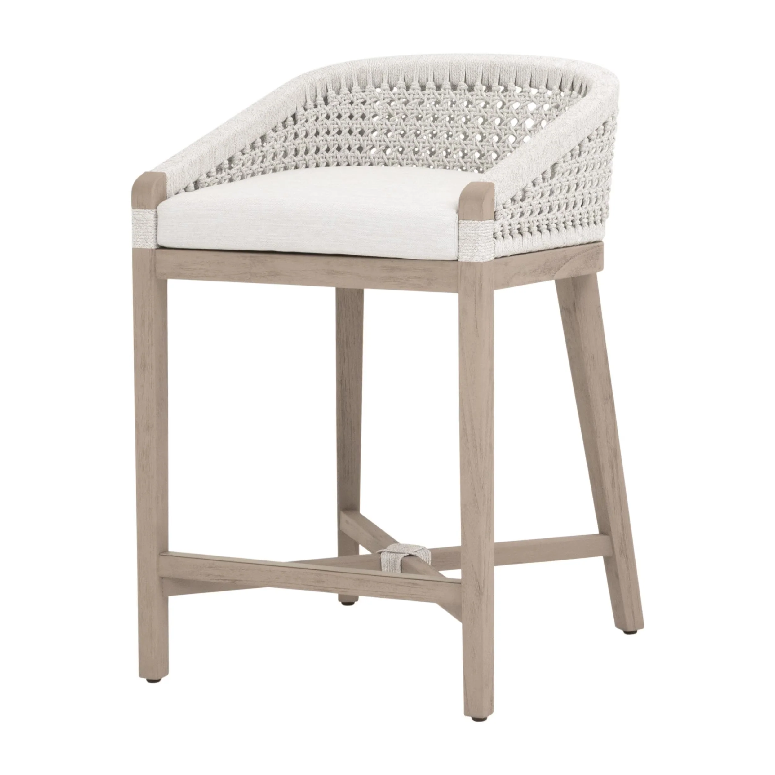Essentials For Living Montecito Counter Stool~ White Speckle Round Rope, Performance White Speckle, Washed Ever Teak - Image 2