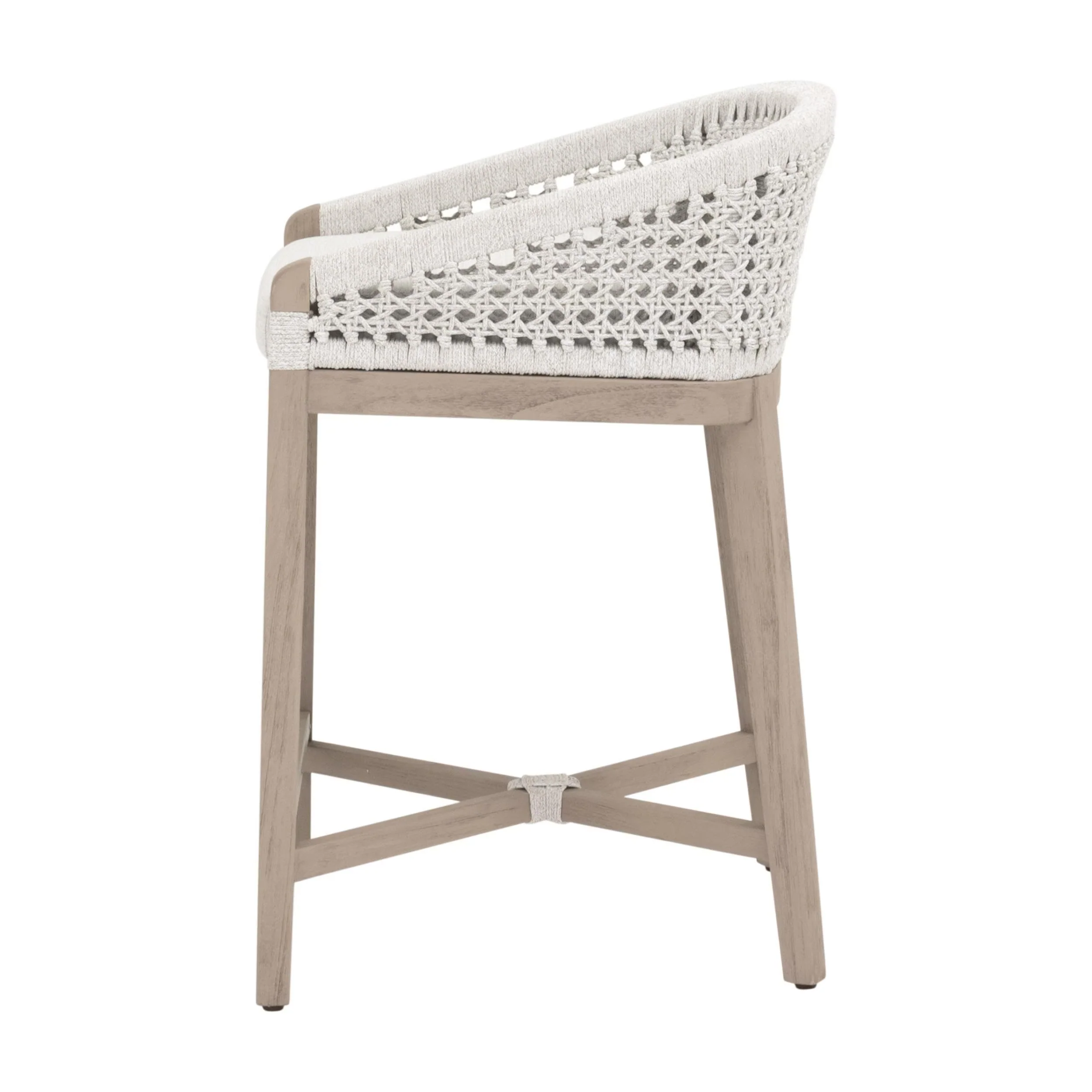 Essentials For Living Montecito Counter Stool~ White Speckle Round Rope, Performance White Speckle, Washed Ever Teak - Image 3