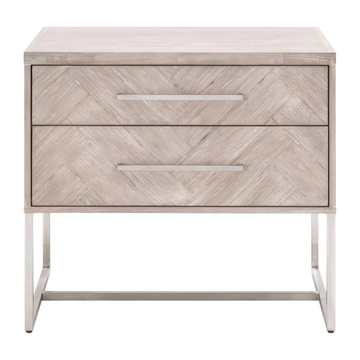 Essentials For Living Mosaic 2-Drawer Nightstand~ Natural Gray Acacia, Brushed Stainless Steel Hardware ~ LIMITED QUANTITY! ONLY 1 LEFT!