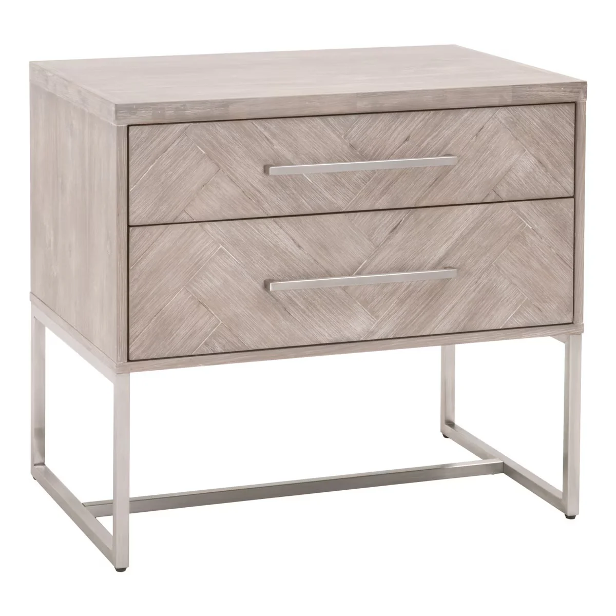 Essentials For Living Mosaic 2-Drawer Nightstand~ Natural Gray Acacia, Brushed Stainless Steel Hardware ~ LIMITED QUANTITY! ONLY 1 LEFT! - Image 3