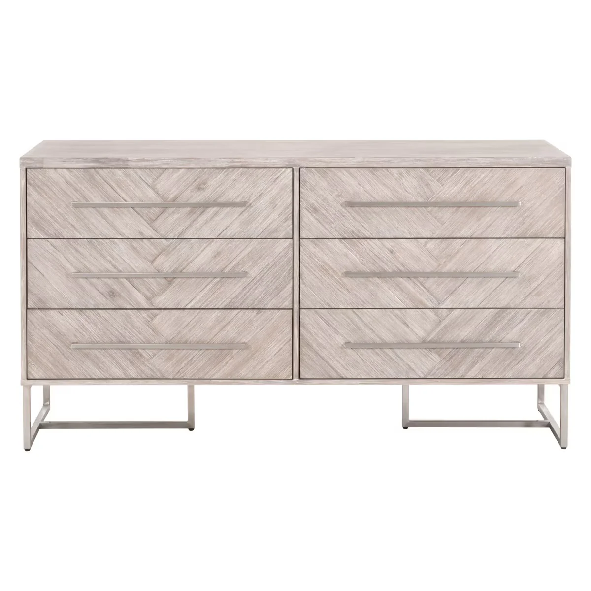 Essentials For Living Mosaic 6-Drawer Double Dresser~ Natural Gray Acacia With Brushed Stainless Steel Hardware ~ LIMITED QUANTINTY! ~ 1 LEFT!