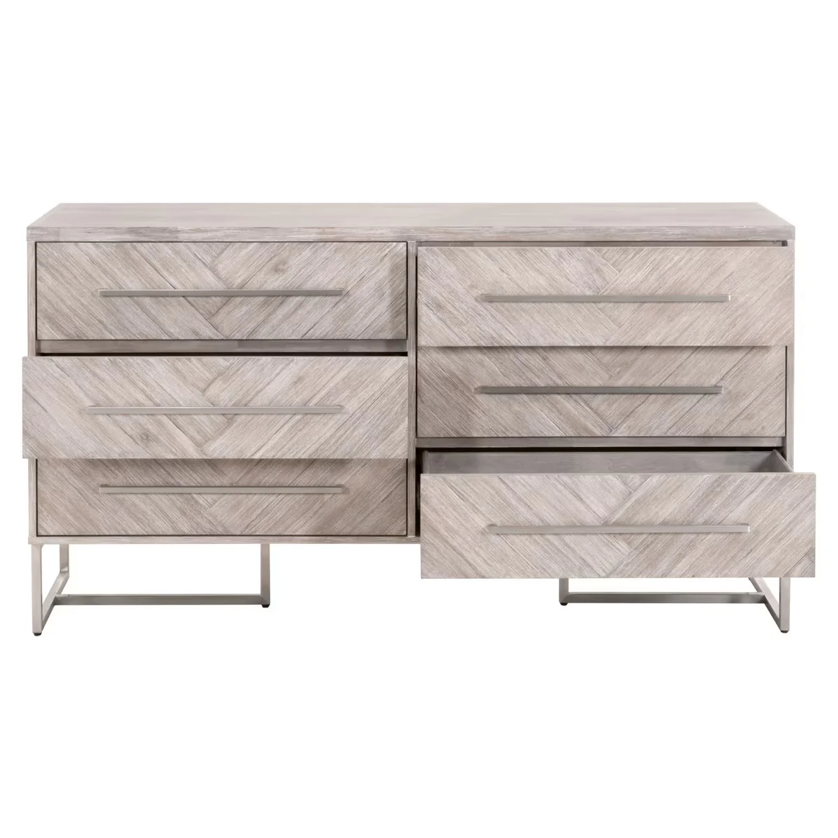 Essentials For Living Mosaic 6-Drawer Double Dresser~ Natural Gray Acacia With Brushed Stainless Steel Hardware ~ LIMITED QUANTINTY! ~ 1 LEFT! - Image 2