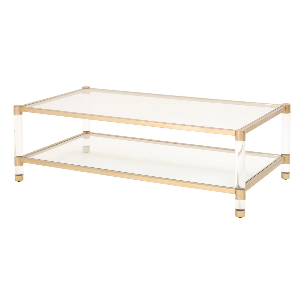 Essentials For Living Nouveau Coffee Table ~ Brushed Brass, Lucite, Clear Glass - Image 2