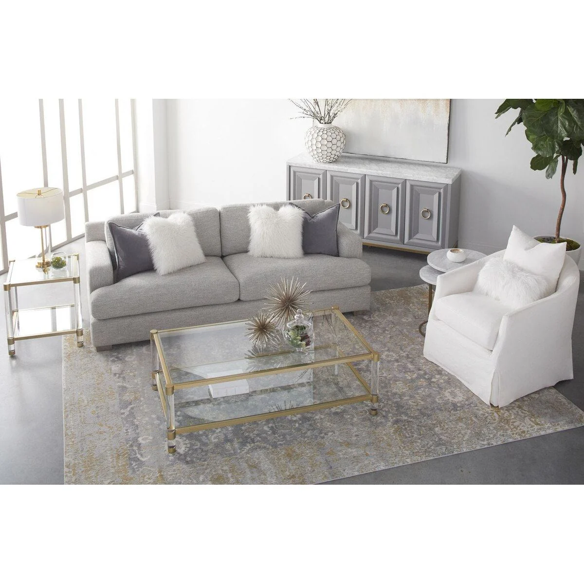 Essentials For Living Nouveau Coffee Table ~ Brushed Brass, Lucite, Clear Glass - Image 8