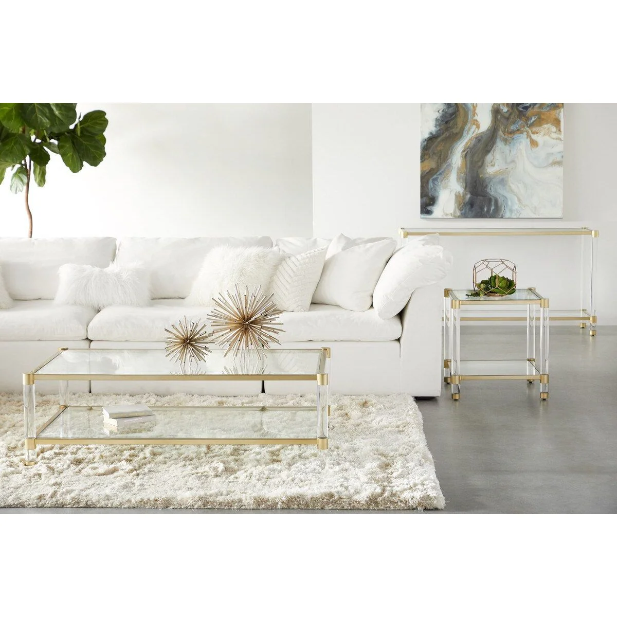 Essentials For Living Nouveau Console Table ~ Brushed Brass, Lucite, Clear Glass - Image 3