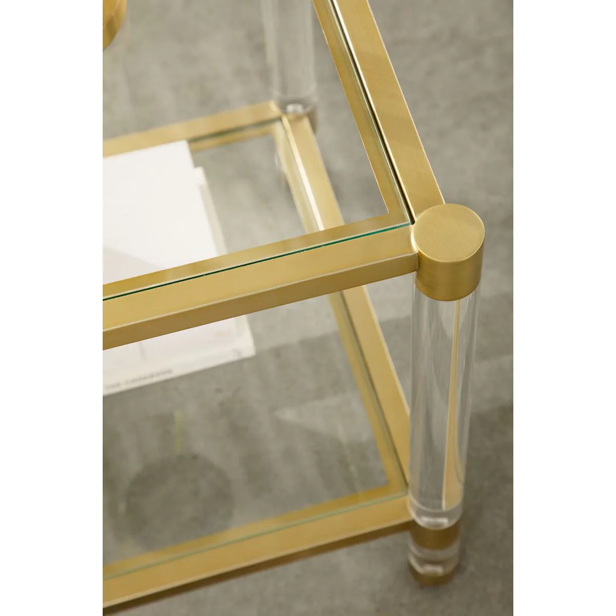 Essentials For Living Nouveau End Table ~ Brushed Brass, Lucite, Clear Glass - Image 7
