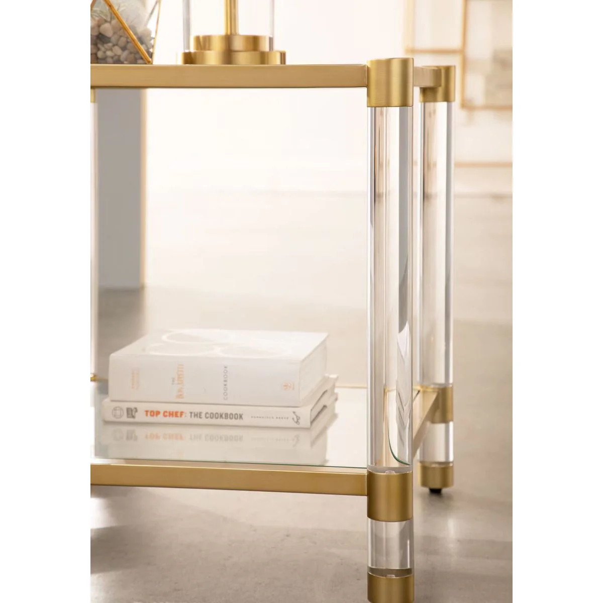 Essentials For Living Nouveau End Table ~ Brushed Brass, Lucite, Clear Glass - Image 9