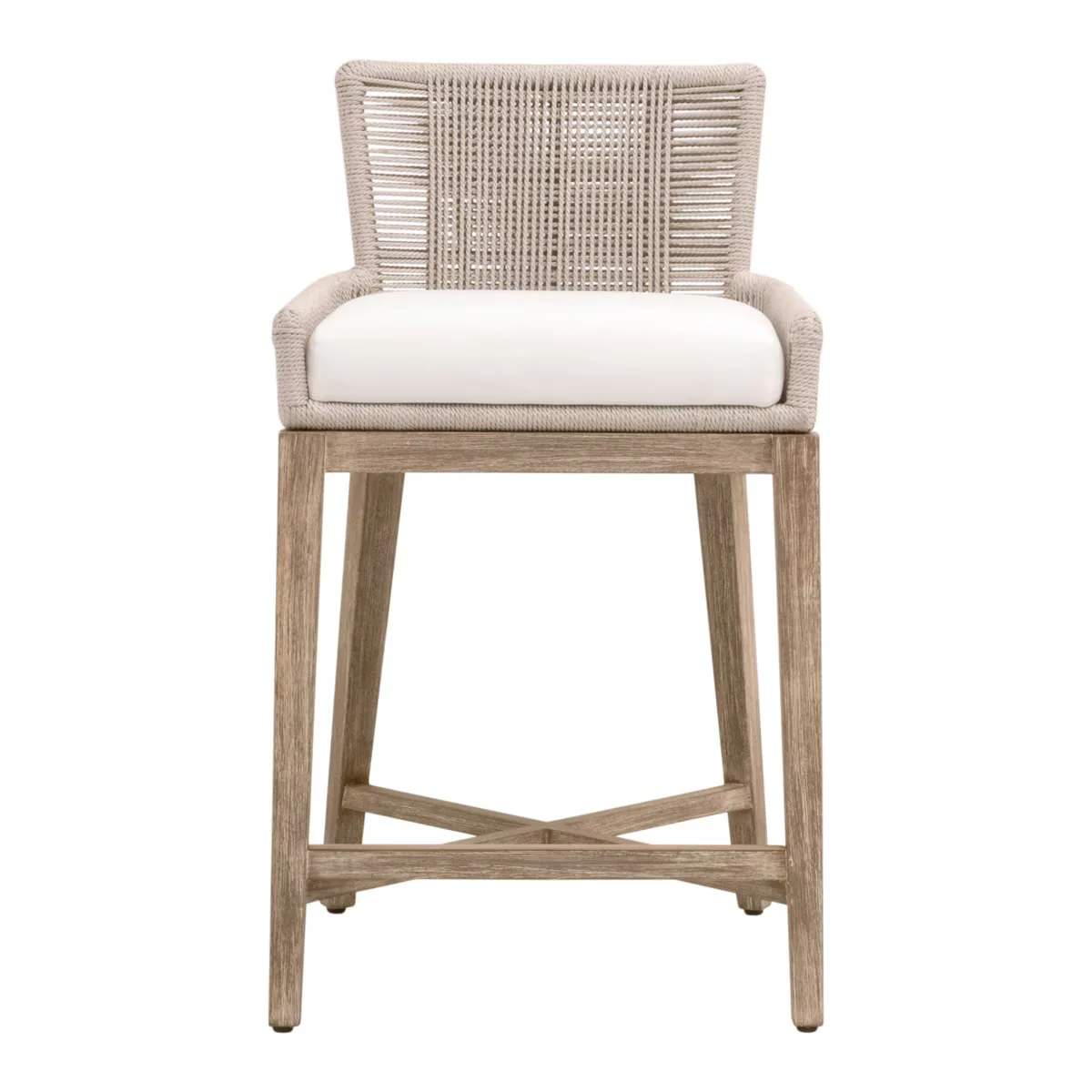 Essentials For Living Overlay Counter Stool ~ Oyster Twist Rope, LiveSmart Peyton-Pearl With Natural Gray Mahogany Frame