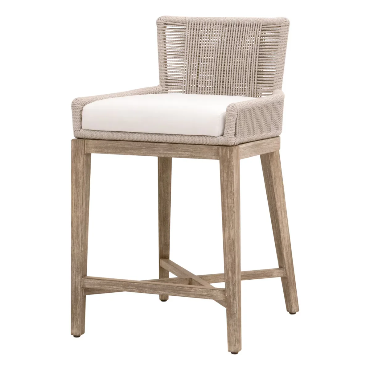 Essentials For Living Overlay Counter Stool ~ Oyster Twist Rope, LiveSmart Peyton-Pearl With Natural Gray Mahogany Frame - Image 2