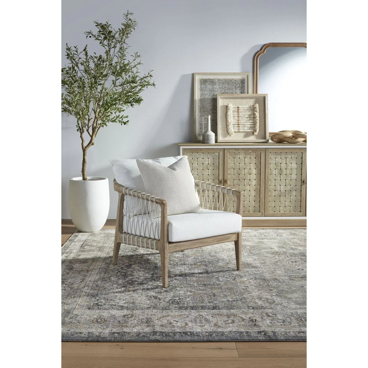 Essentials For Living Pacific Club Chair ~ White Speckle Flat Rope, LiveSmart Peyton-Pearl, Natural Gray Mahogany - Image 9