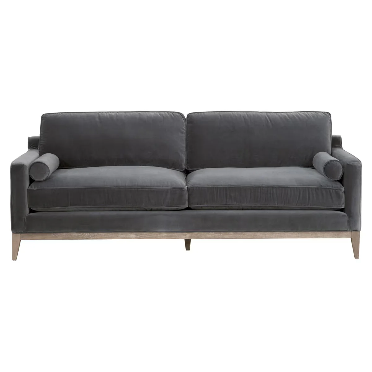 Essentials For Living Parker 86” Post Modern Sofa ~ Dark Dove Velvet, Natural Gray Oak