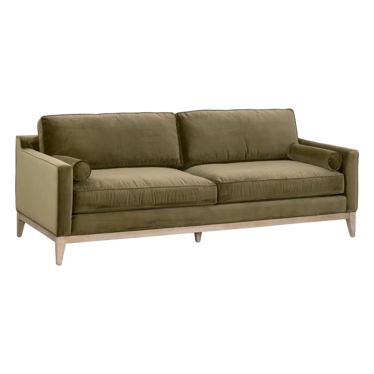 Essentials For Living Parker 86” Post Modern Sofa ~ Olive Velvet With Natural Gray Oak - Image 2