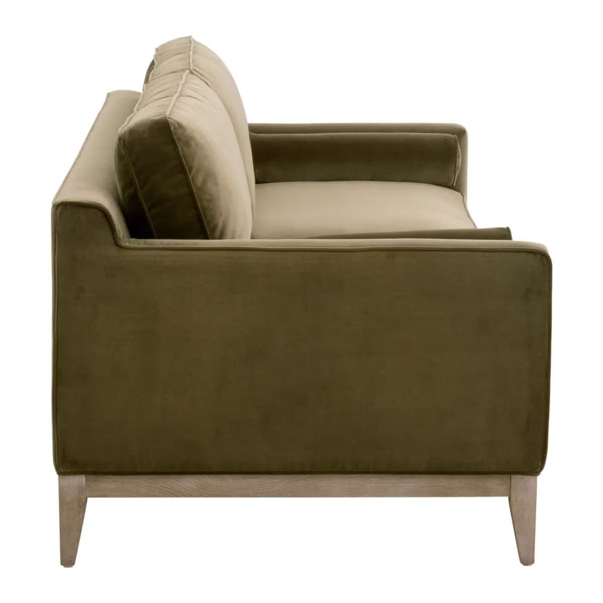 Essentials For Living Parker 86” Post Modern Sofa ~ Olive Velvet With Natural Gray Oak - Image 3
