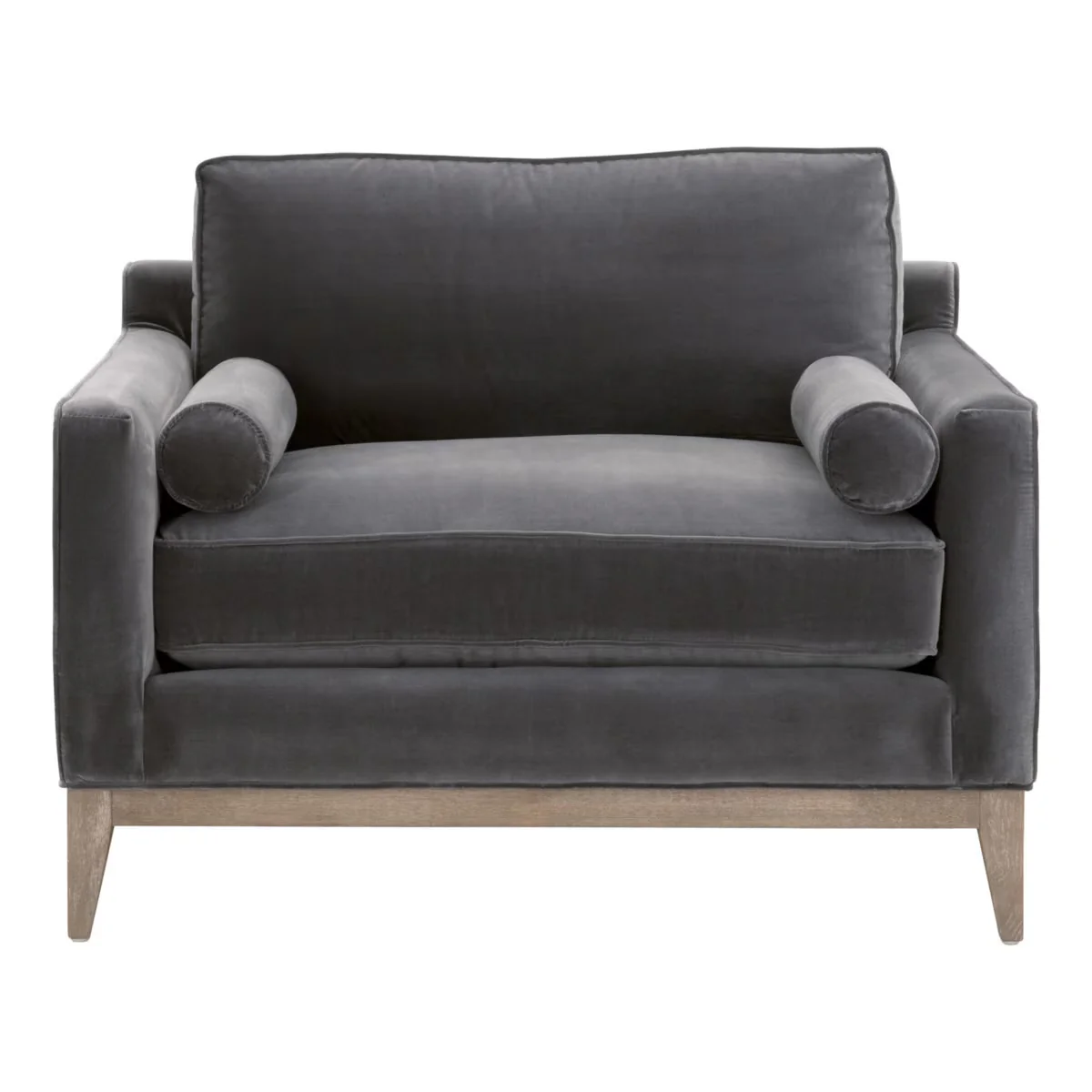 Essentials For Living Parker Post Modern Sofa Chair ~ Dark Dove Velvet With Natural Gray Oak