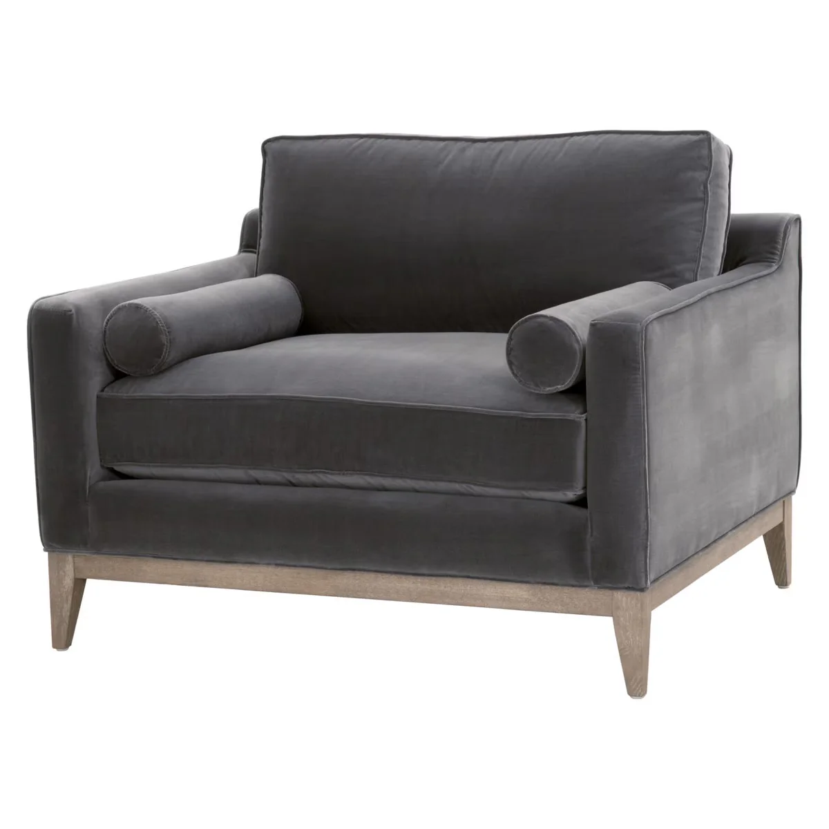 Essentials For Living Parker Post Modern Sofa Chair ~ Dark Dove Velvet With Natural Gray Oak - Image 2