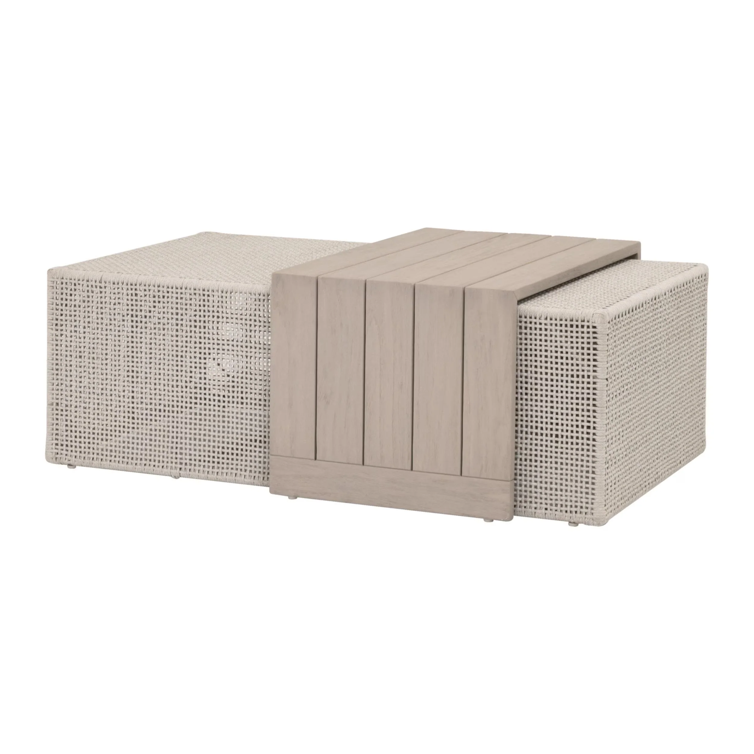 Essentials For Living Rhode Outdoor Coffee Table ~ Oat Flat Rope, Washed Ever Teak - Image 4